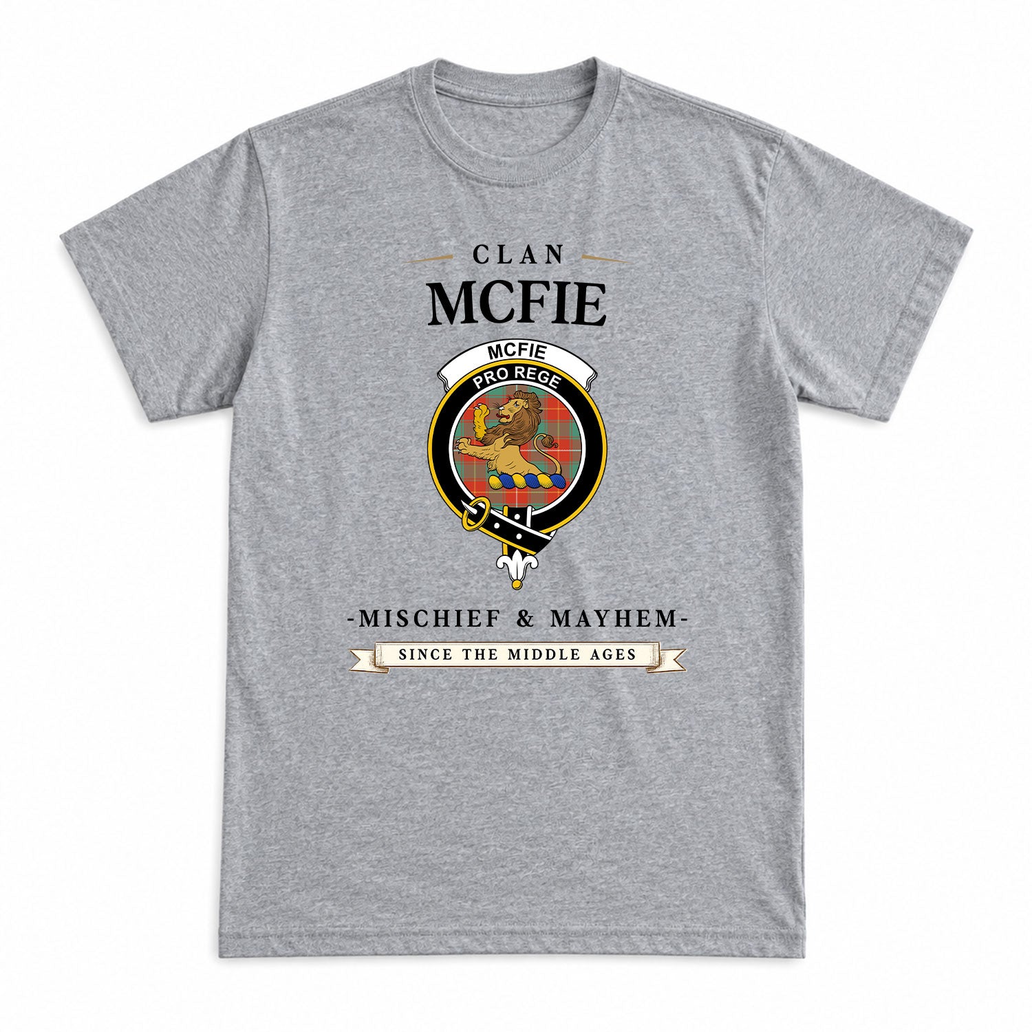 McFie Ancient Tartan Crest Mischief and Mayhem T-shirt