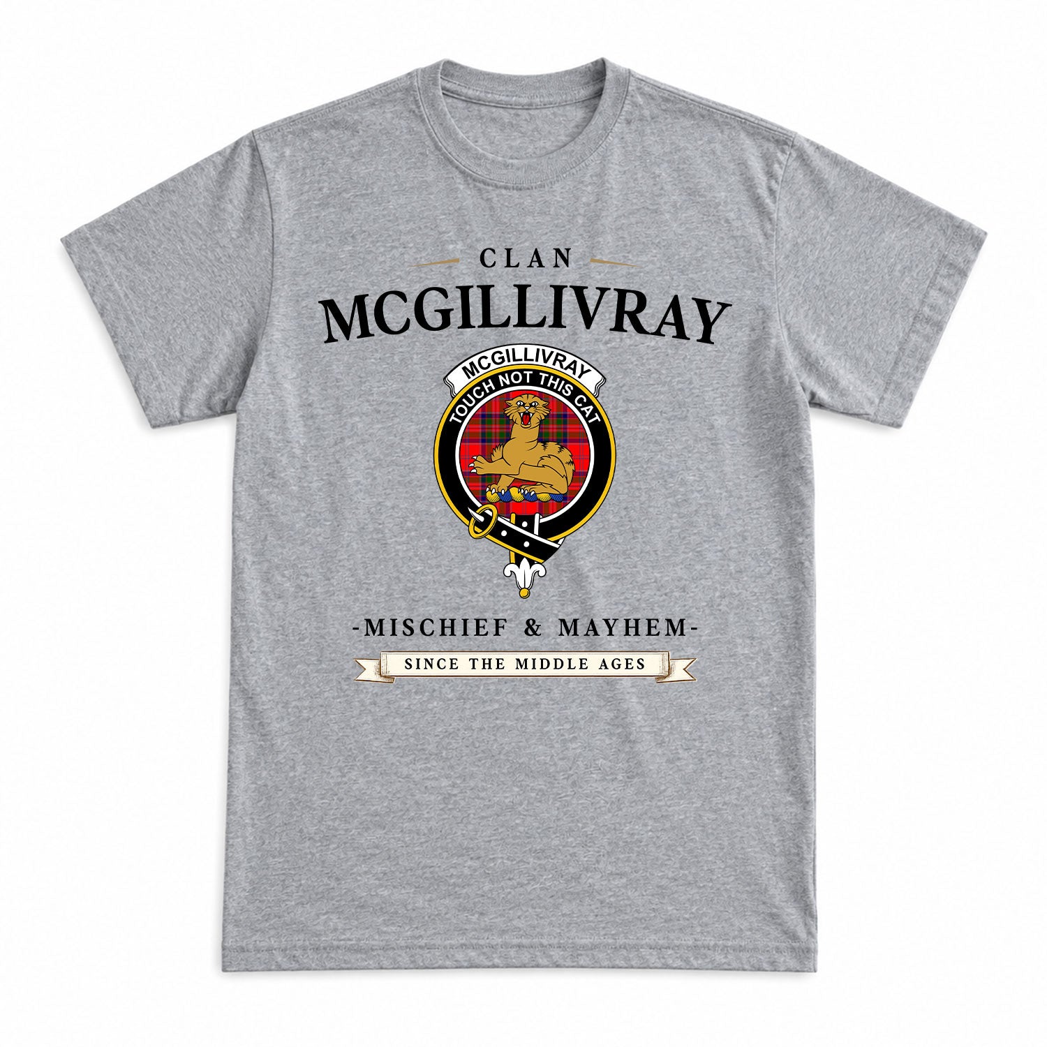 McGillivray Modern Tartan Crest Mischief and Mayhem T-shirt