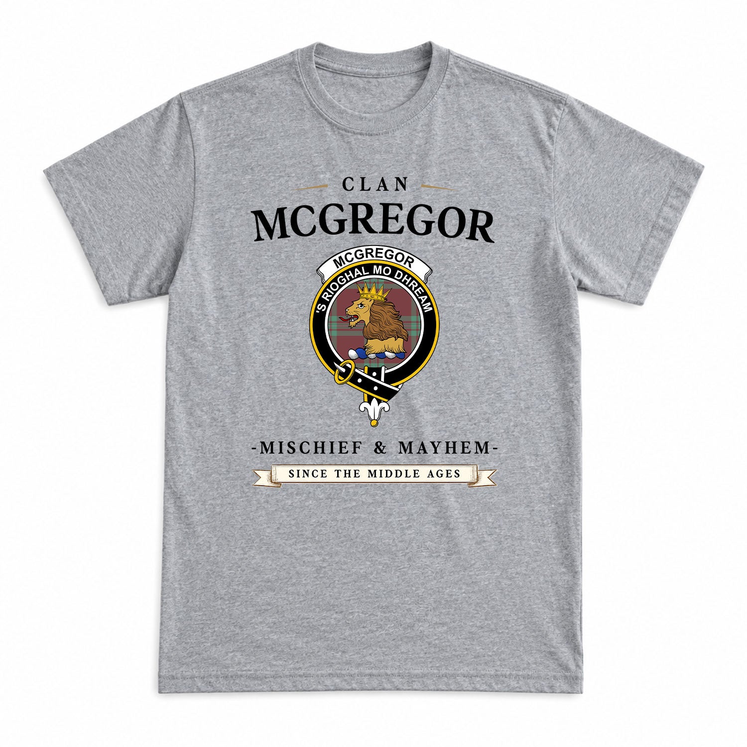 McGregor Hunting Ancient Tartan Crest Mischief and Mayhem T-shirt