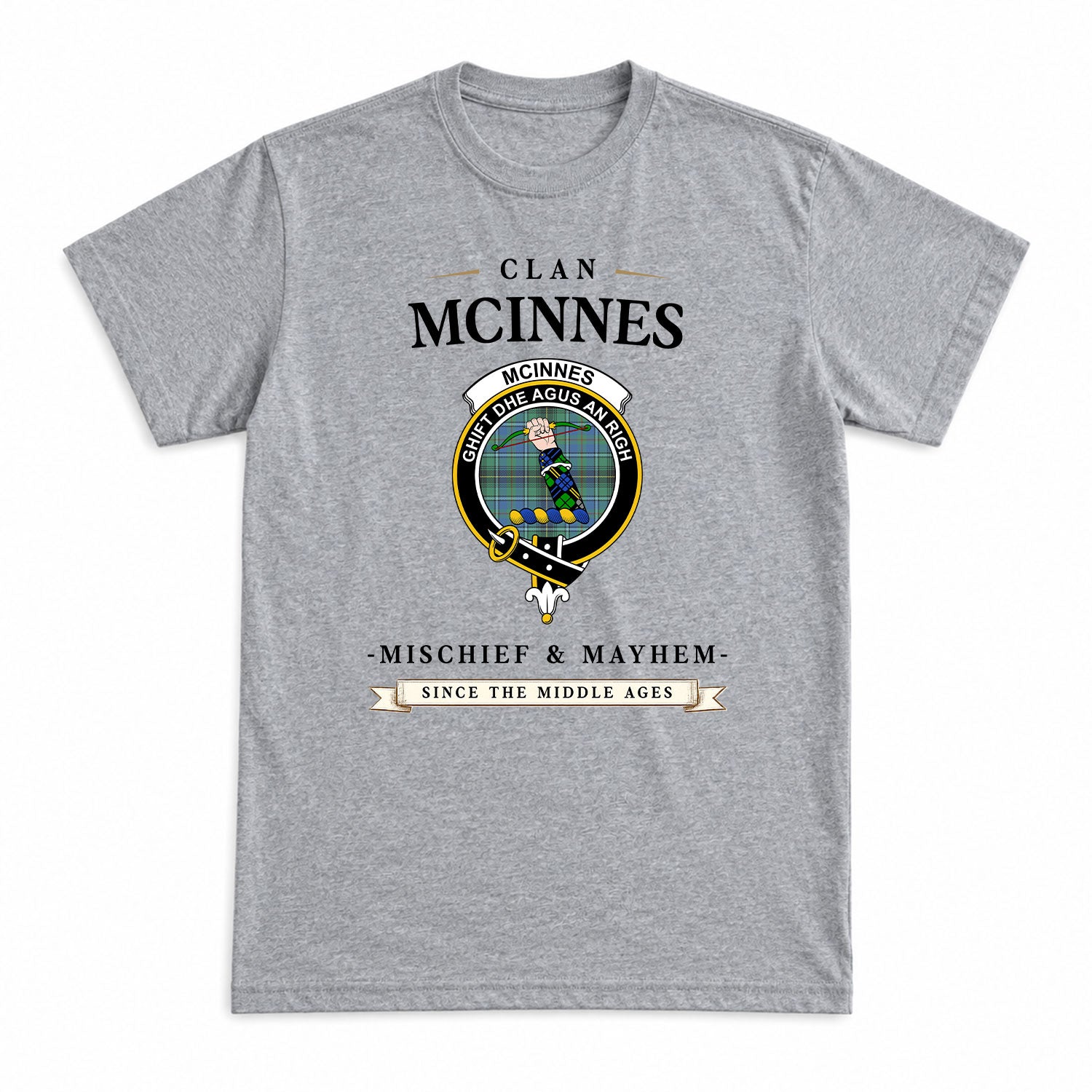 McInnes Ancient Tartan Crest Mischief and Mayhem T-shirt