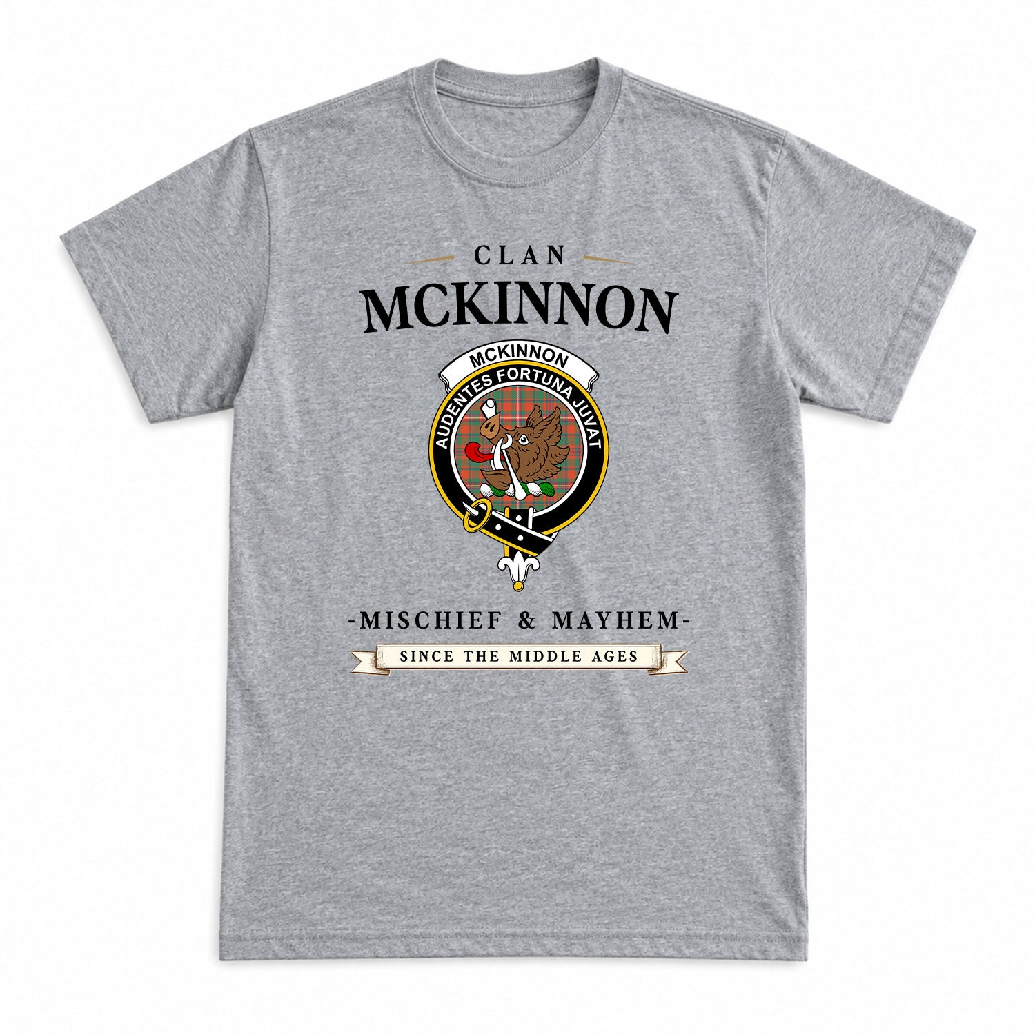 McKinnon Ancient Tartan Crest Mischief and Mayhem T-shirt