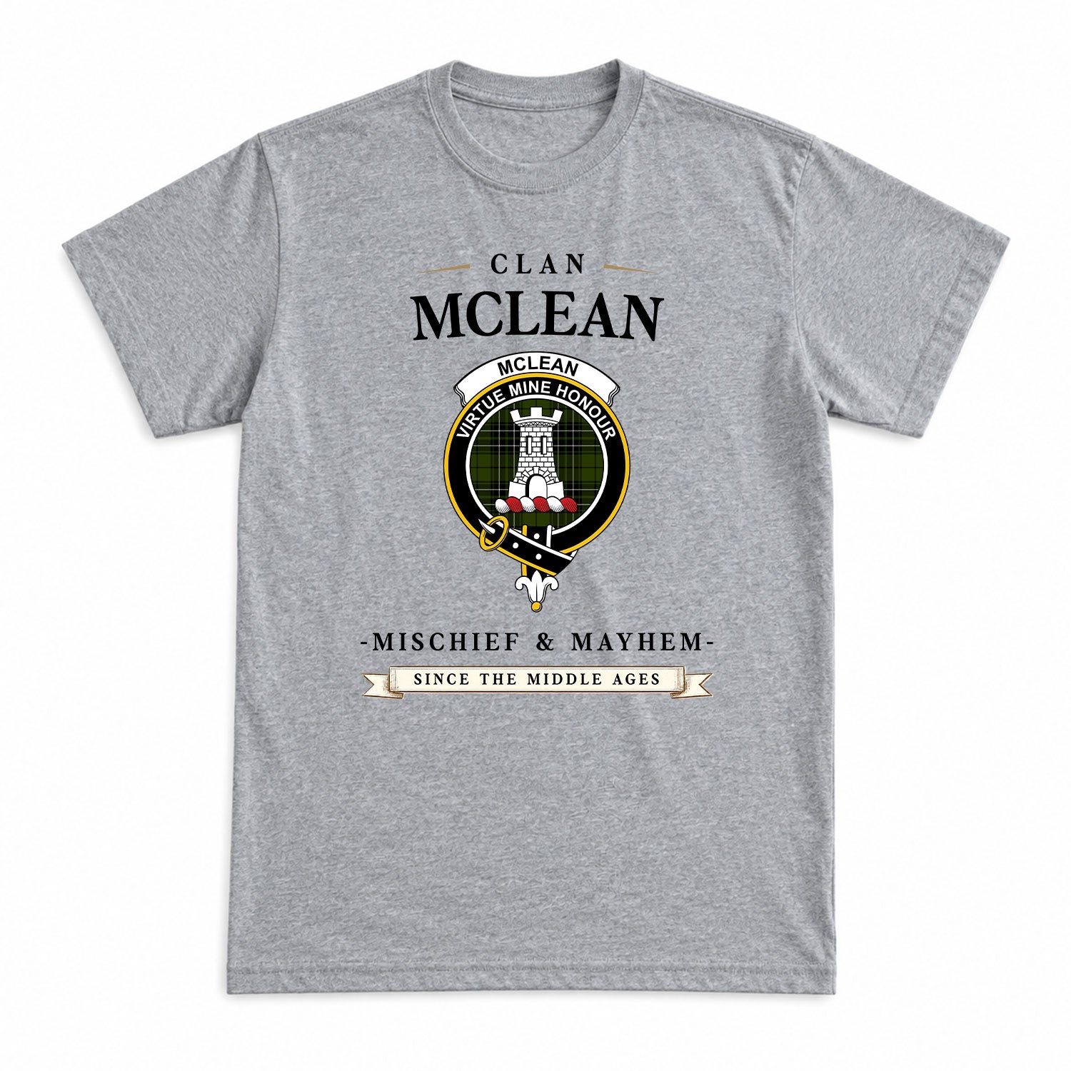 McLean Hunting Tartan Crest Mischief and Mayhem T-shirt