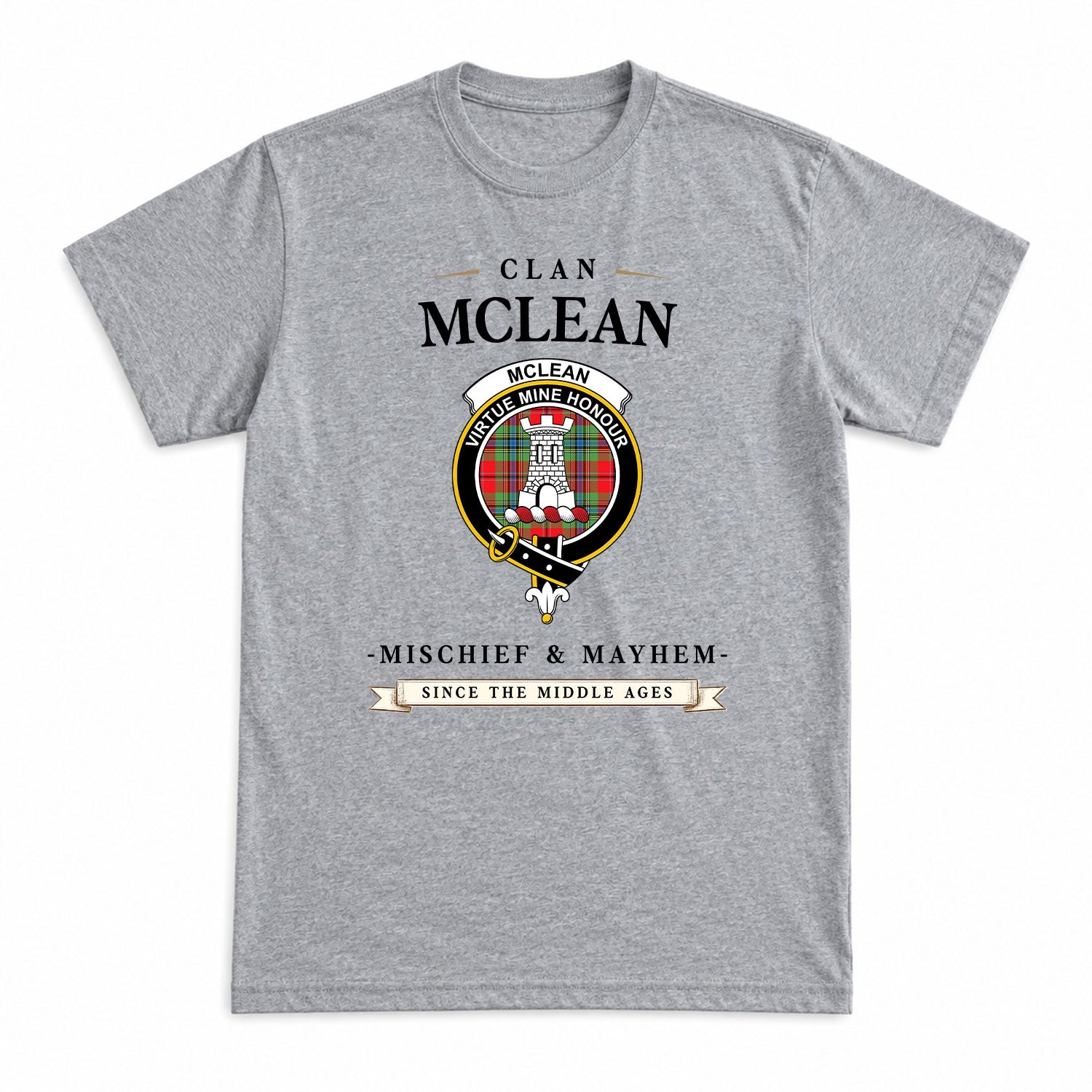 McLean of Duart Modern Tartan Crest Mischief and Mayhem T-shirt