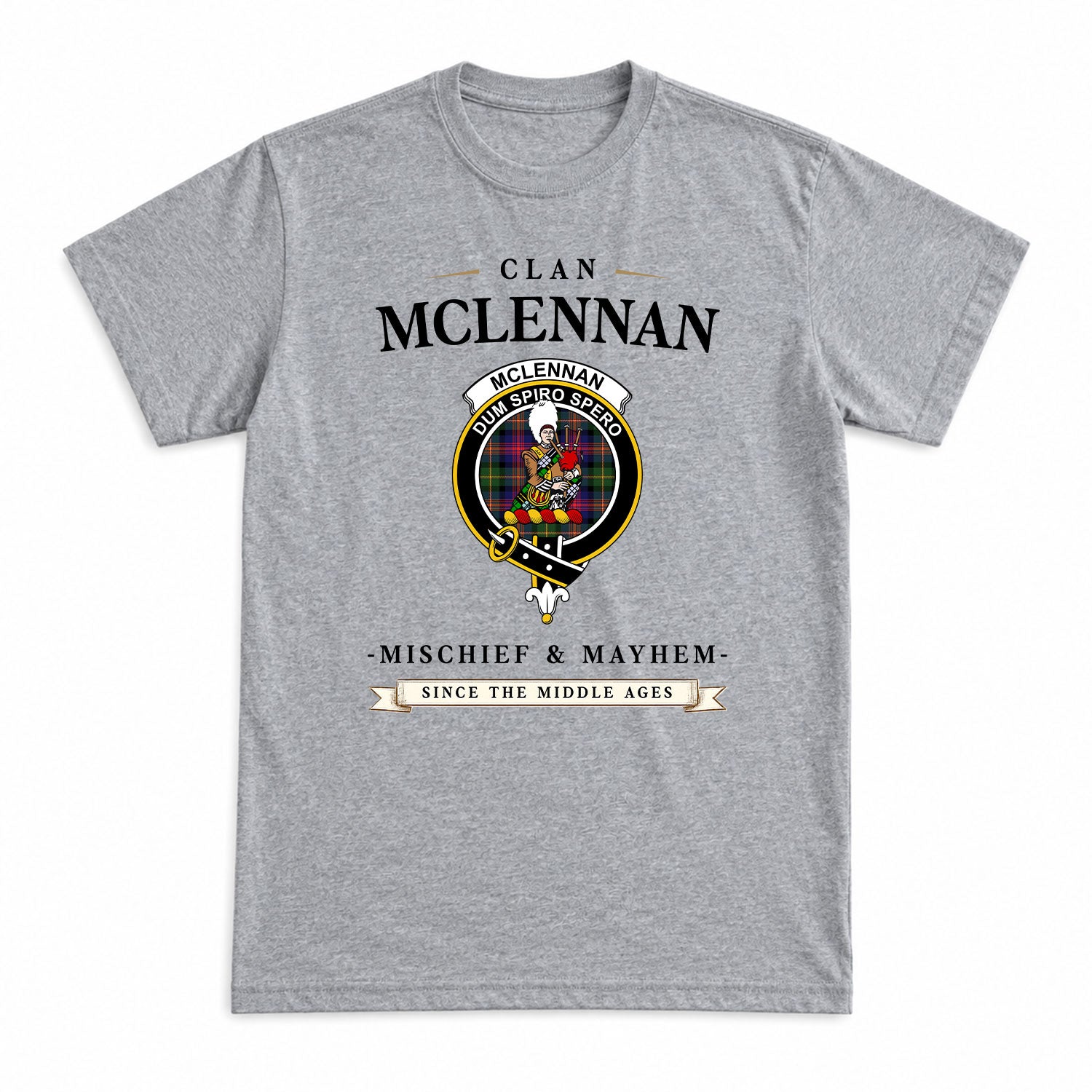 McLennan Modern Tartan Crest Mischief and Mayhem T-shirt