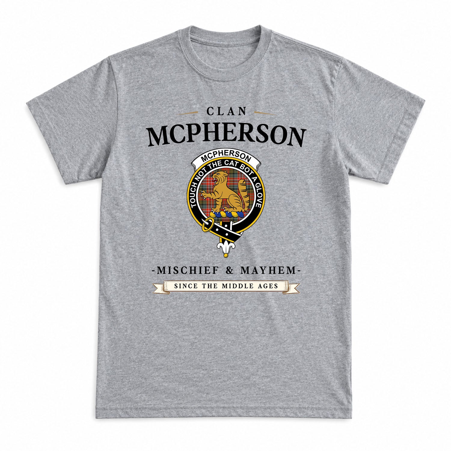 McPherson Weathered Tartan Crest Mischief and Mayhem T-shirt