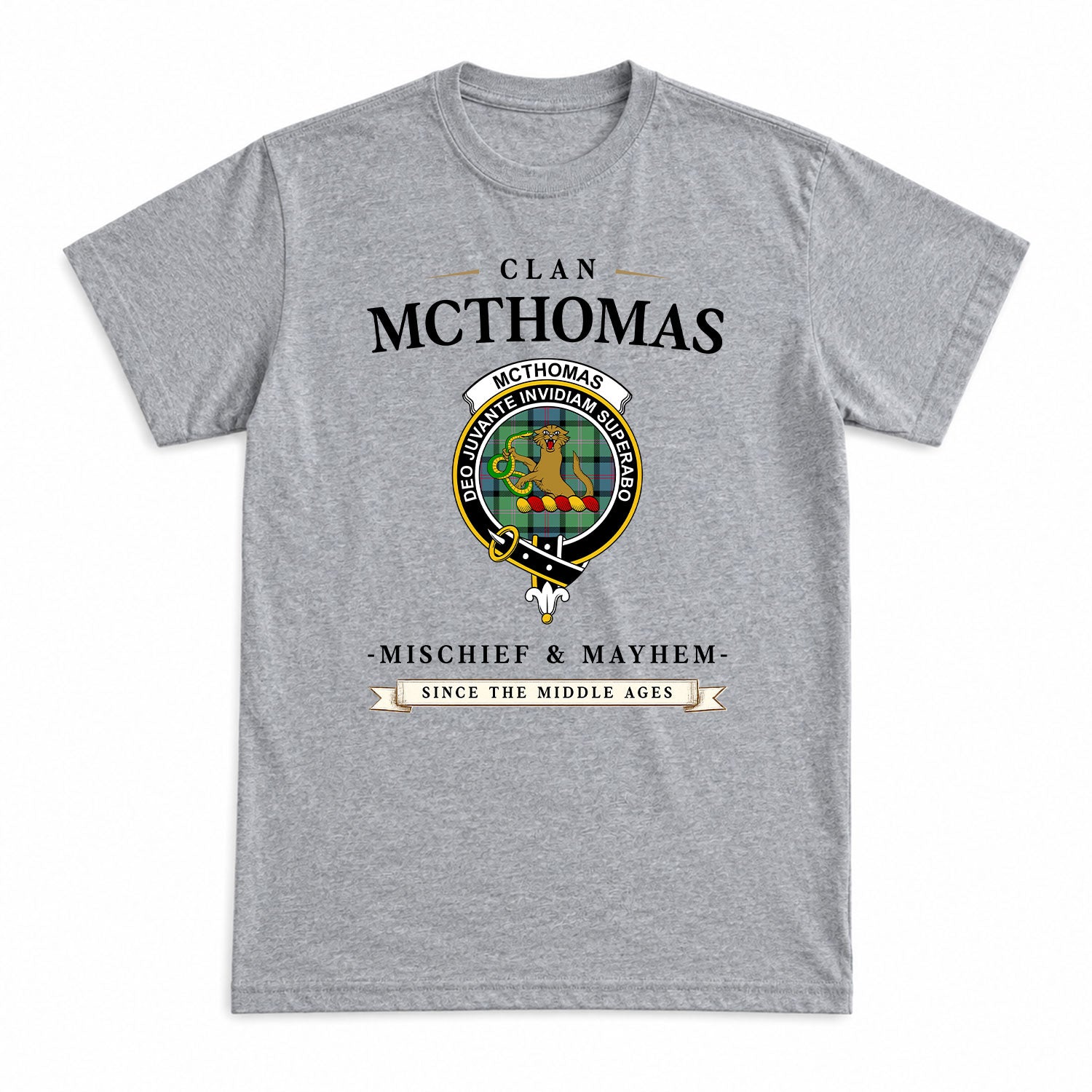 McThomas Ancient Tartan Crest Mischief and Mayhem T-shirt