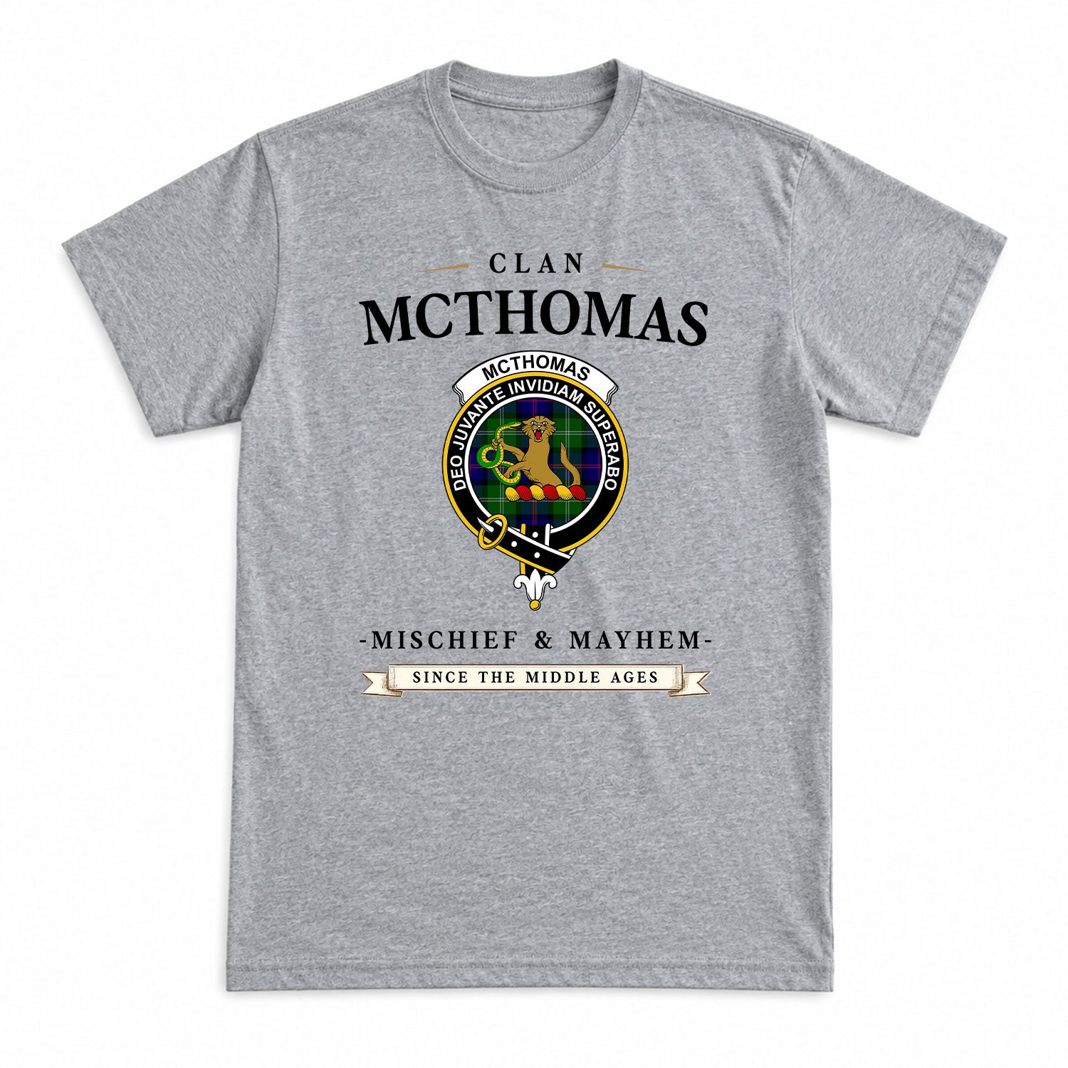 McThomas Modern Tartan Crest Mischief and Mayhem T-shirt