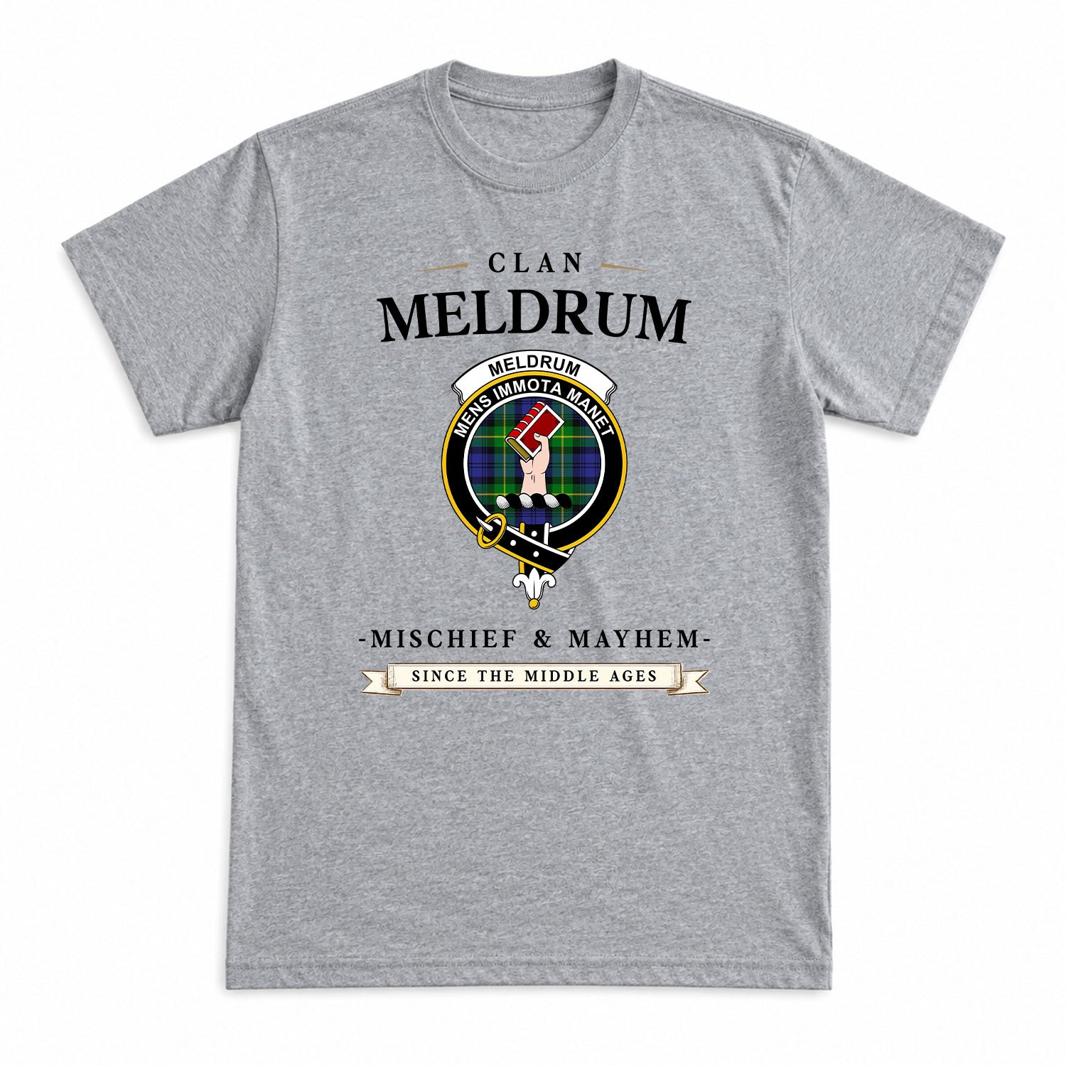 Meldrum Tartan Crest Mischief and Mayhem T-shirt