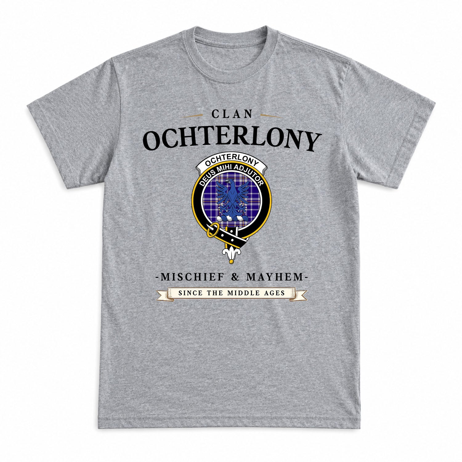 Ochterlony Tartan Crest Mischief and Mayhem T-shirt