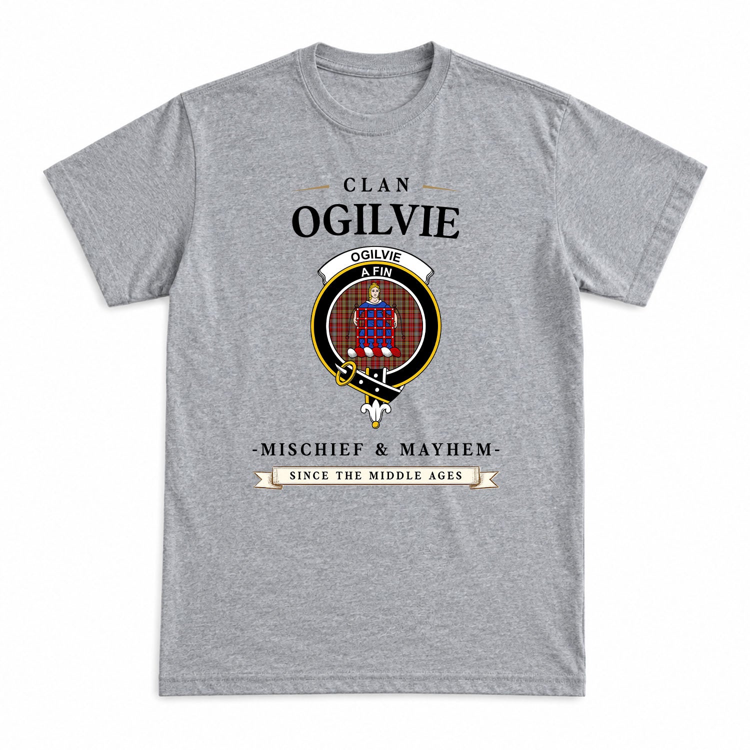 Ogilvie Tartan Crest Mischief and Mayhem T-shirt