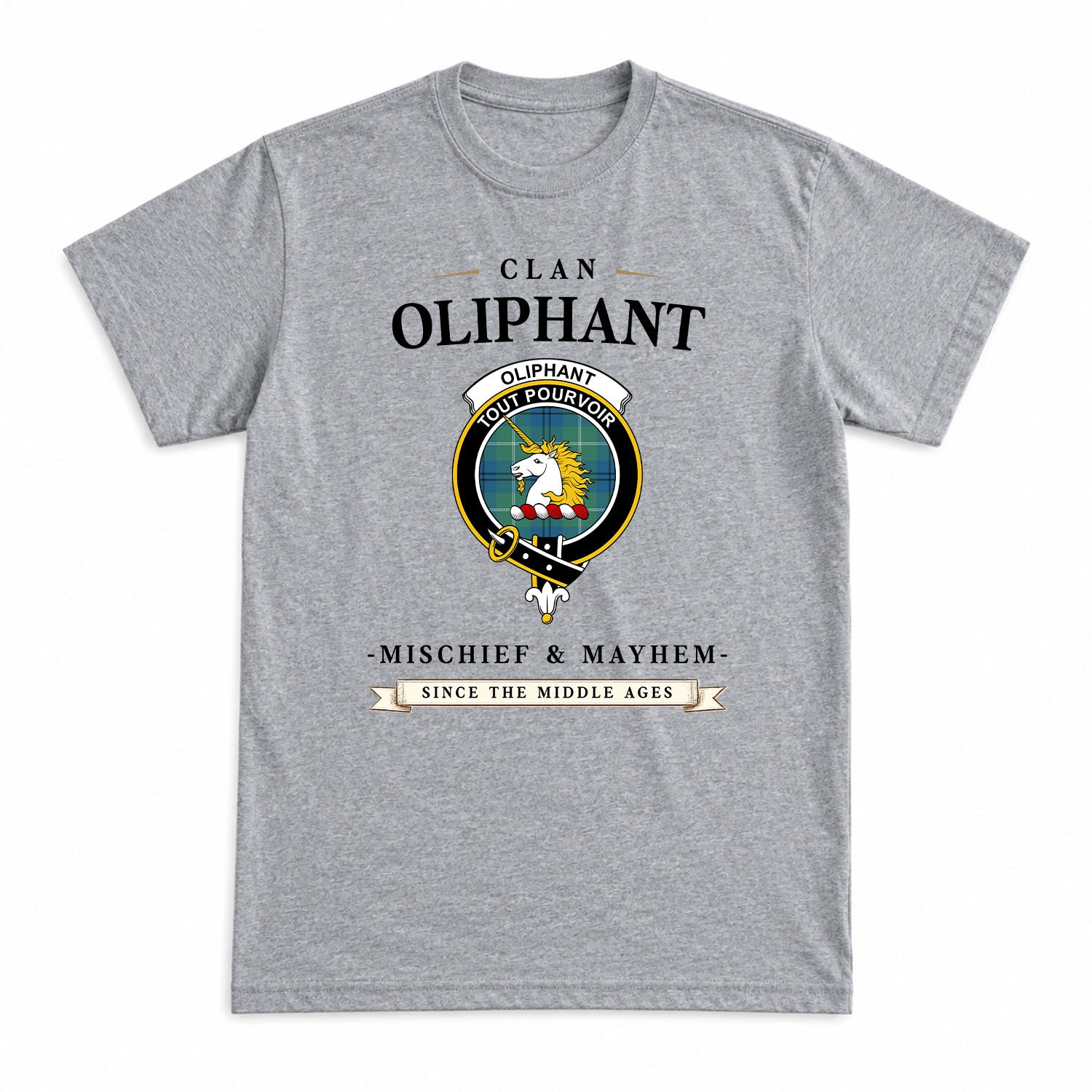 Oliphant Ancient Tartan Crest Mischief and Mayhem T-shirt