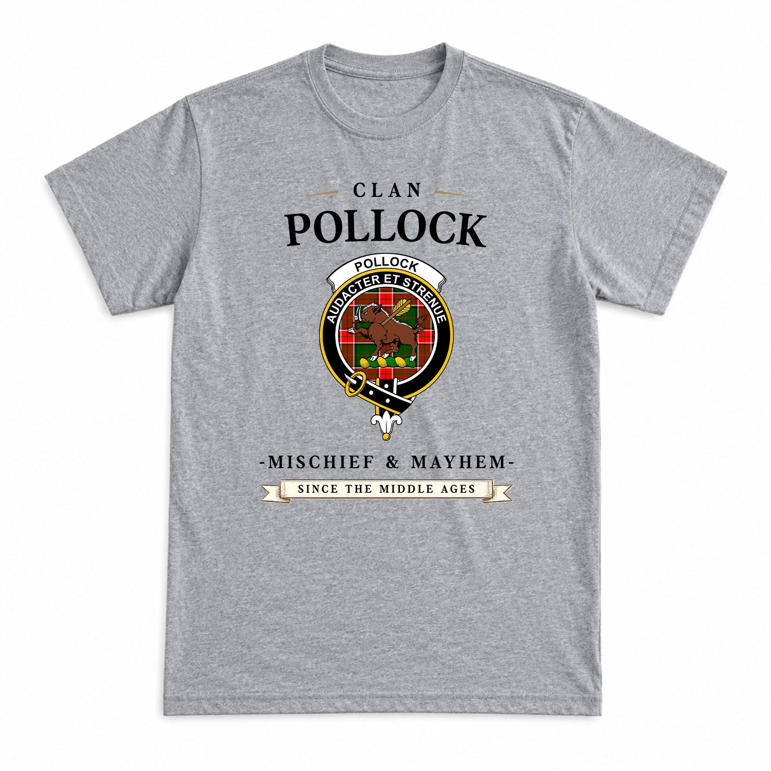 Pollock Tartan Crest Mischief and Mayhem T-shirt