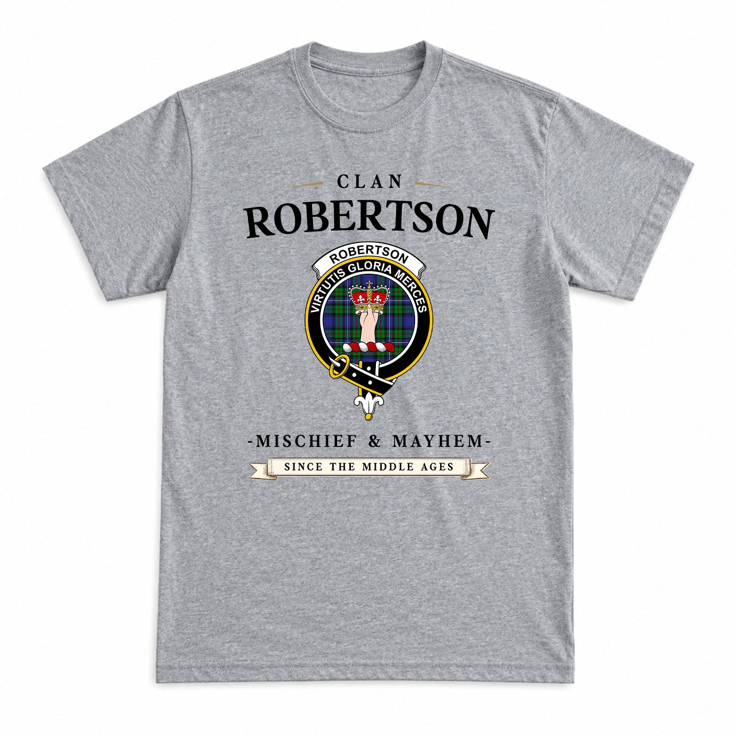 Robertson Hunting Modern Tartan Crest Mischief and Mayhem T-shirt