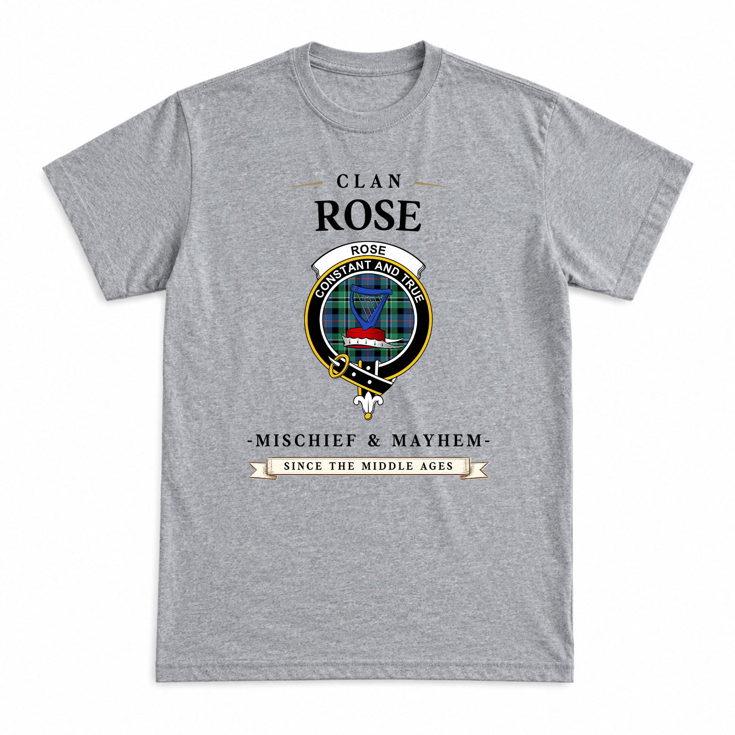 Rose Hunting Ancient Tartan Crest Mischief and Mayhem T-shirt