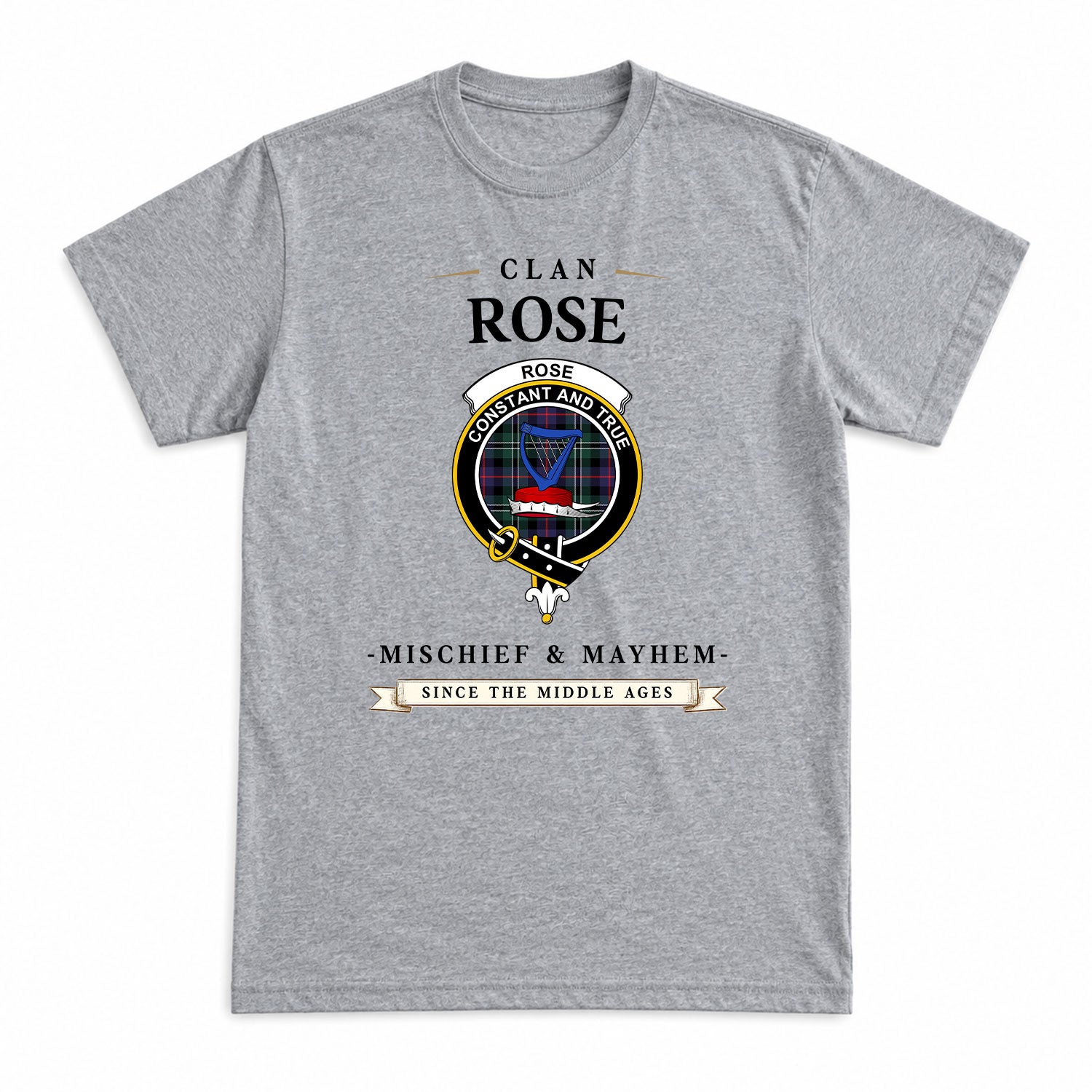 Rose Hunting Modern Tartan Crest Mischief and Mayhem T-shirt