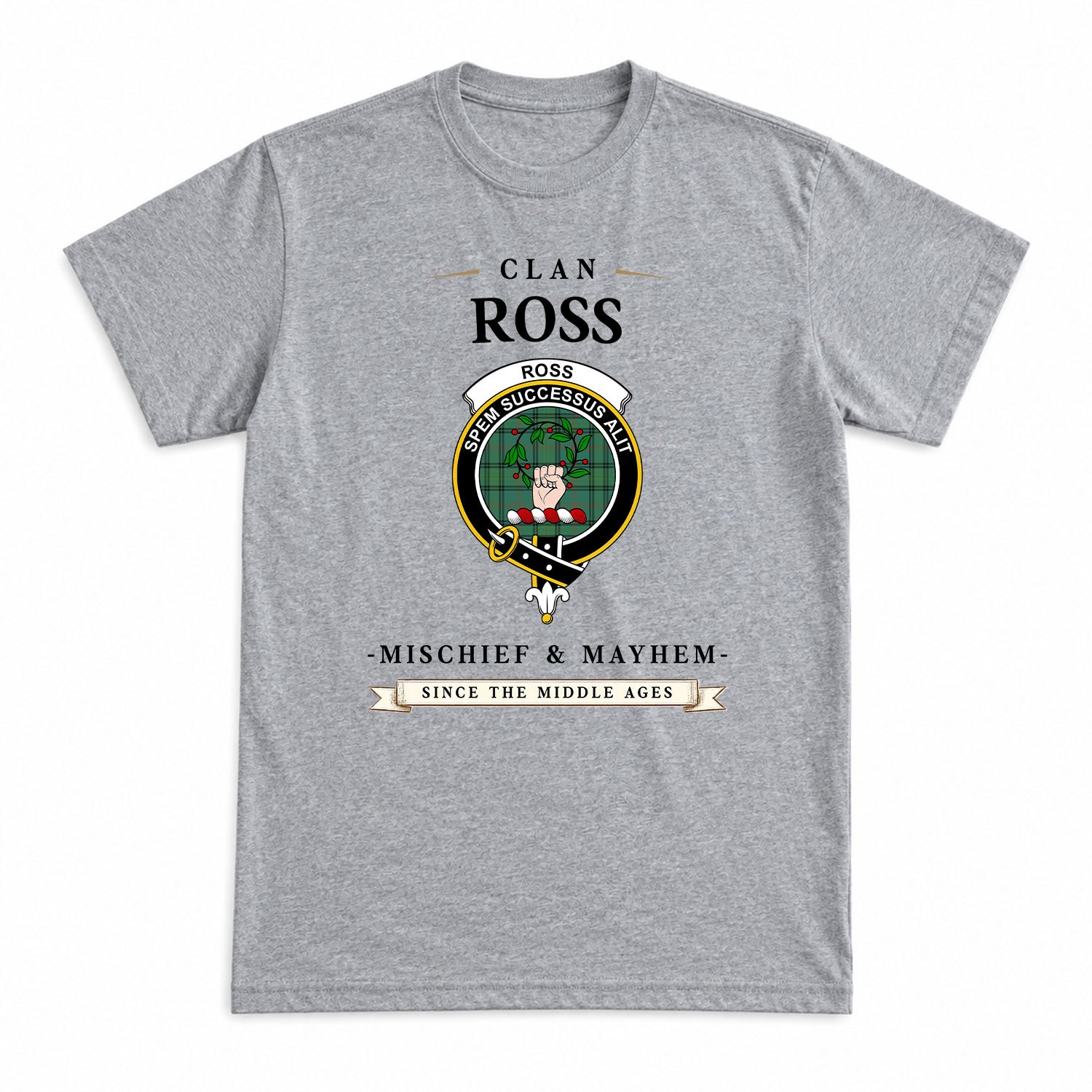 Ross Hunting Ancient Tartan Crest Mischief and Mayhem T-shirt