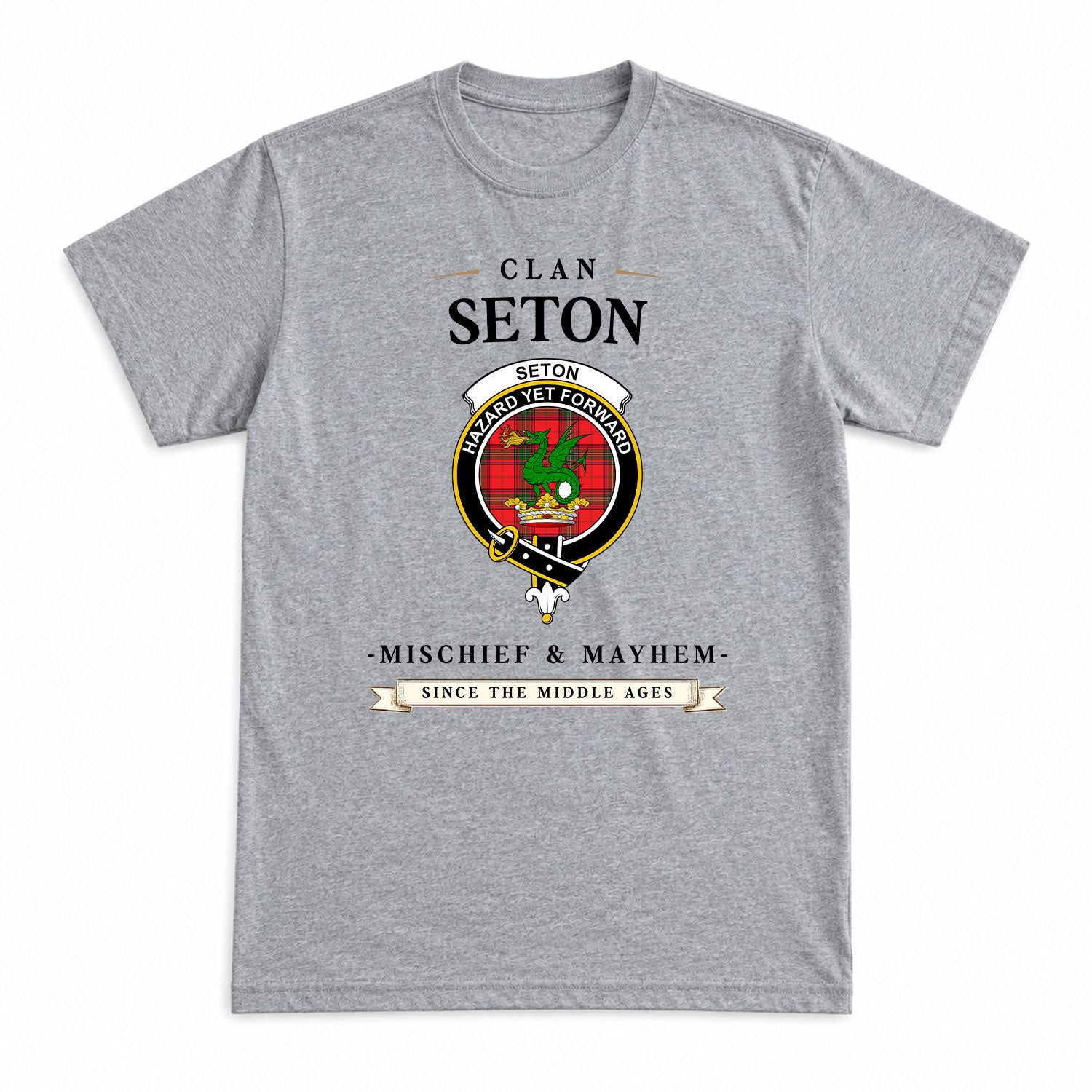 Seton Modern Tartan Crest Mischief and Mayhem T-shirt