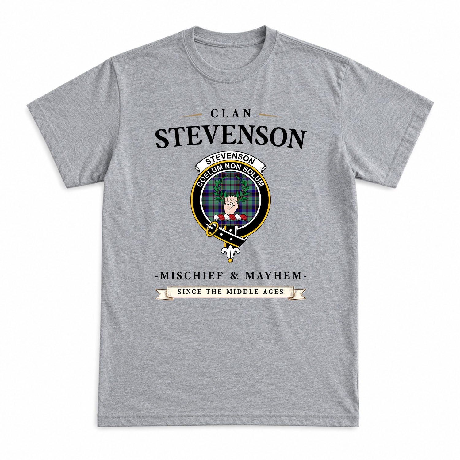 Stevenson Tartan Crest Mischief and Mayhem T-shirt