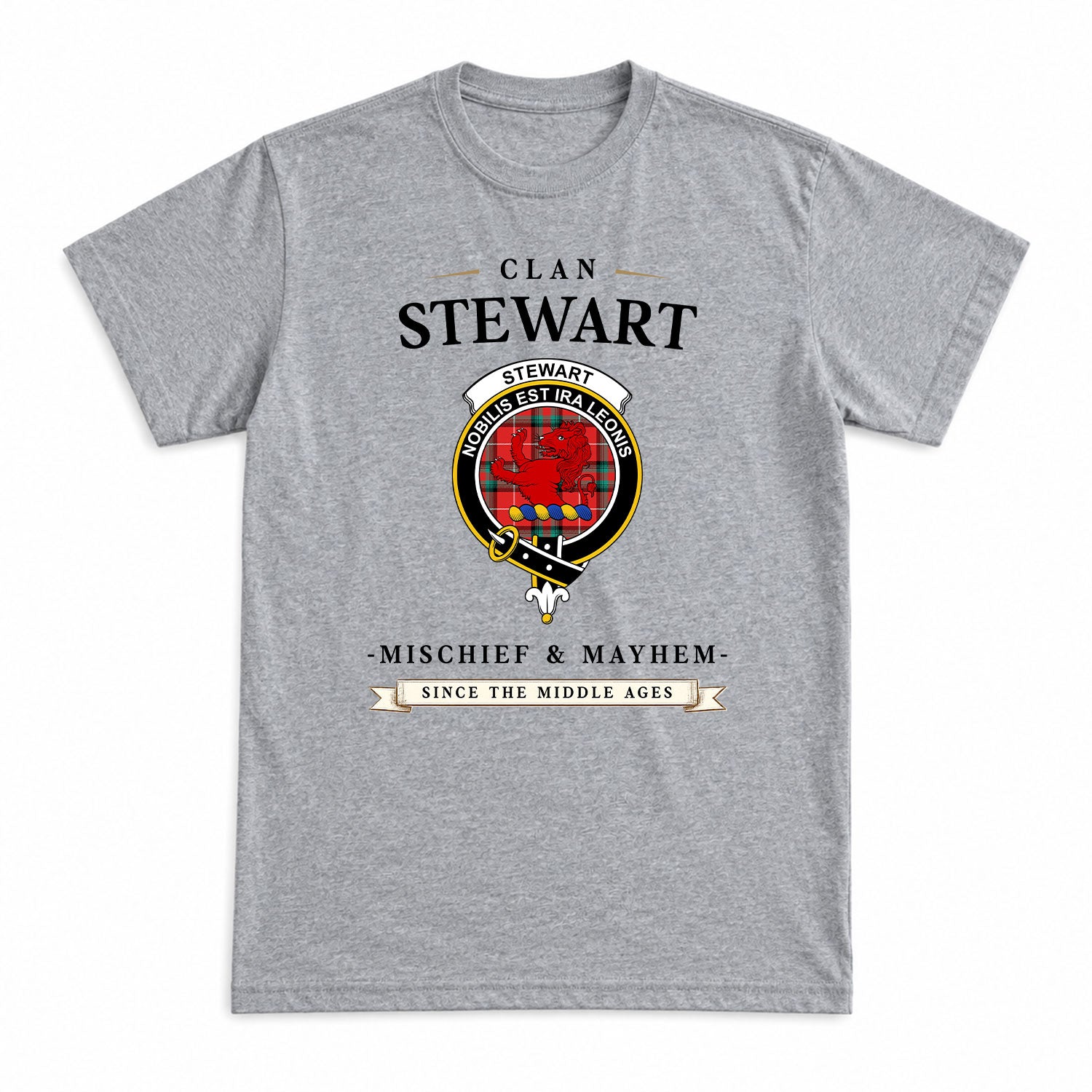 Stewart (Stuart) of Bute Tartan Crest Mischief and Mayhem T-shirt