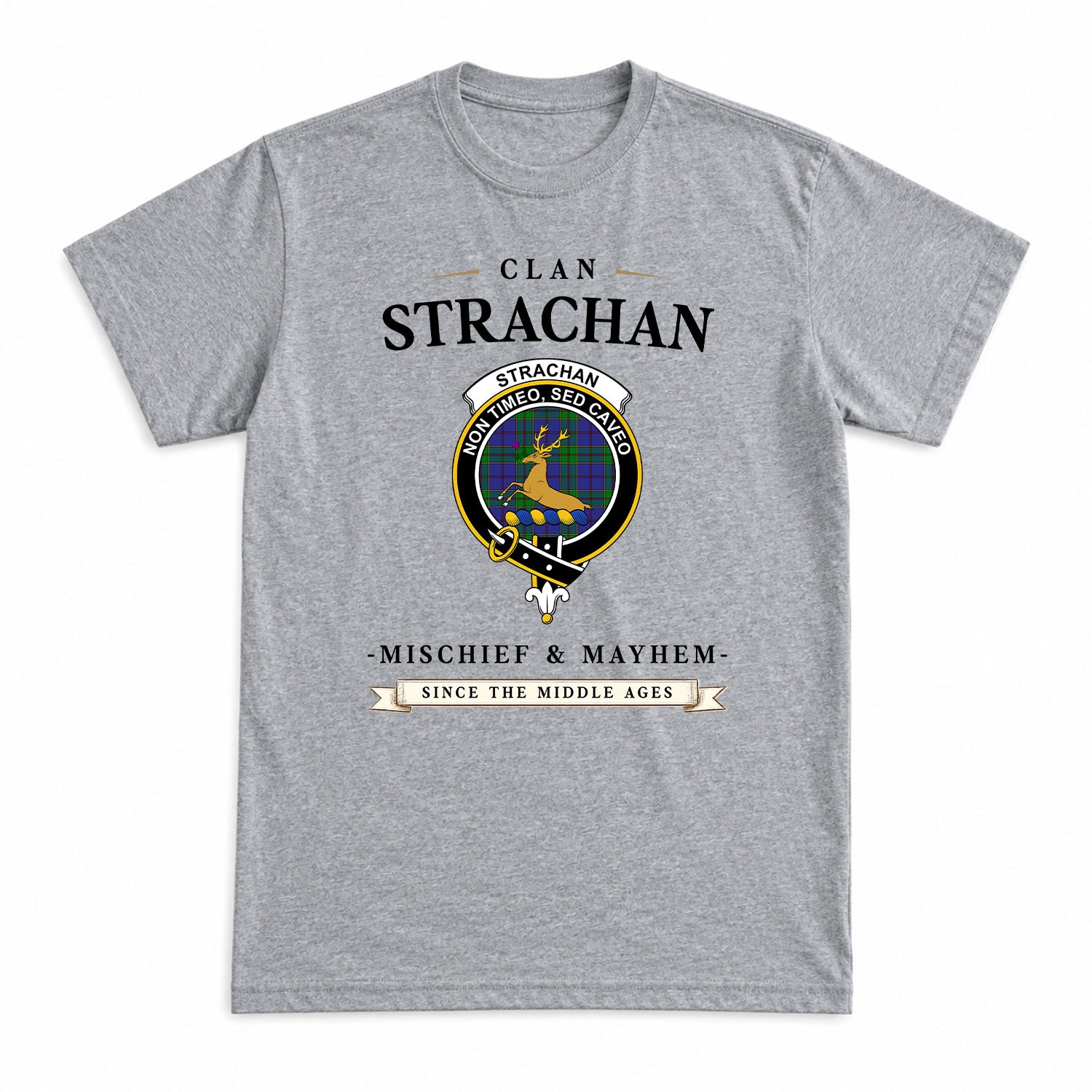 Strachan Tartan Crest Mischief and Mayhem T-shirt