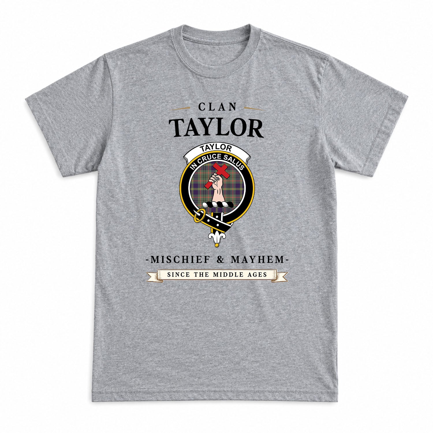 Taylor Weathered Tartan Crest Mischief and Mayhem T-shirt