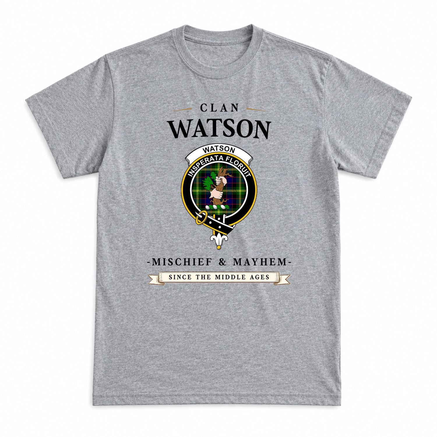 Watson Modern Tartan Crest Mischief and Mayhem T-shirt