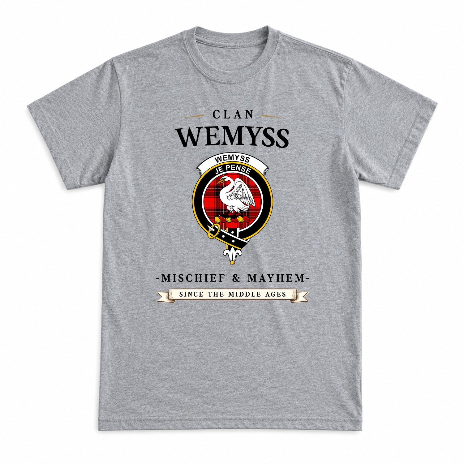 Wemyss Modern Tartan Crest Mischief and Mayhem T-shirt