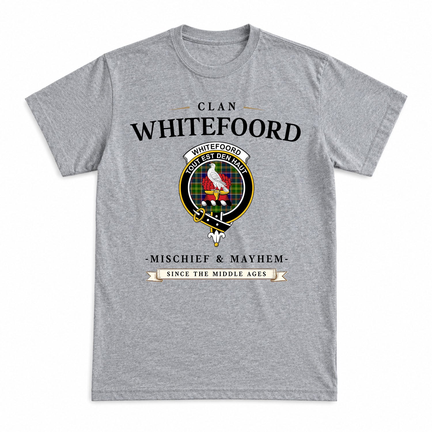 Whitefoord Tartan Crest Mischief and Mayhem T-shirt