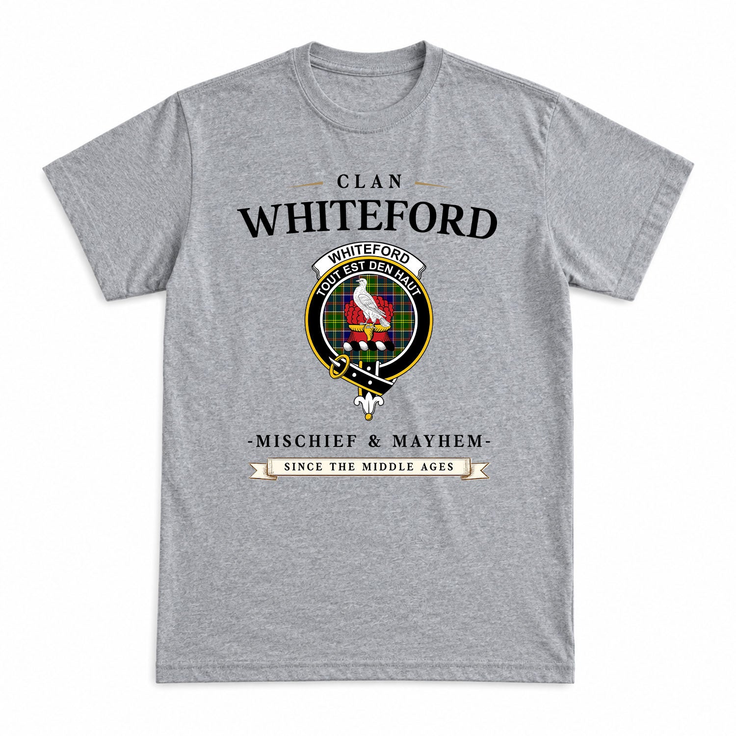 Whiteford Tartan Crest Mischief and Mayhem T-shirt
