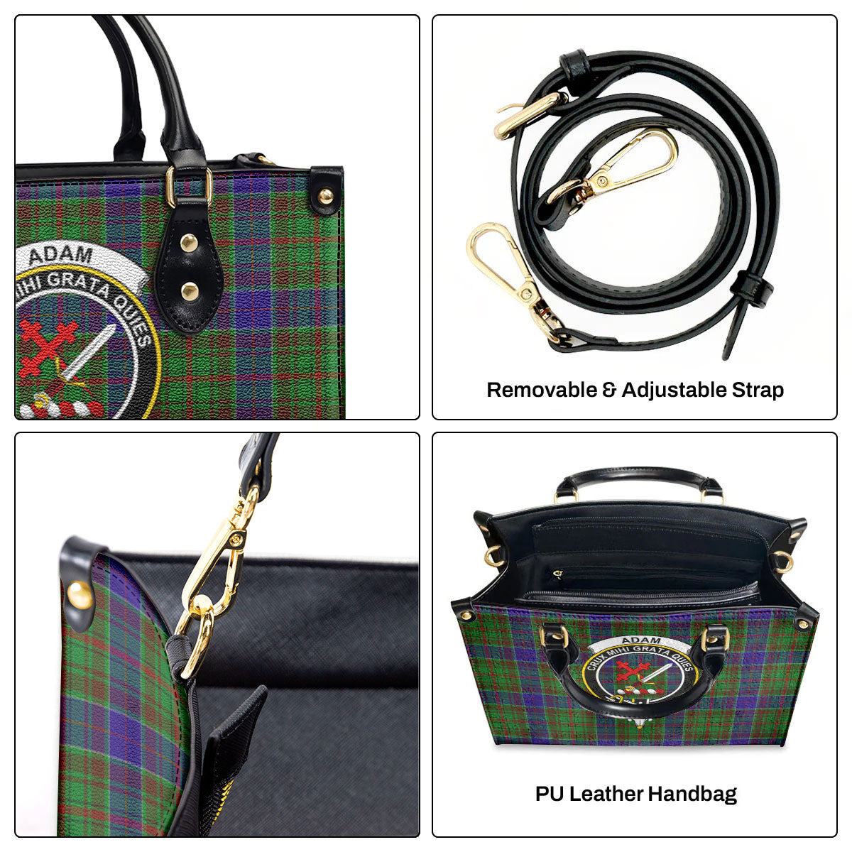 Adam Tartan Crest Leather Handbag