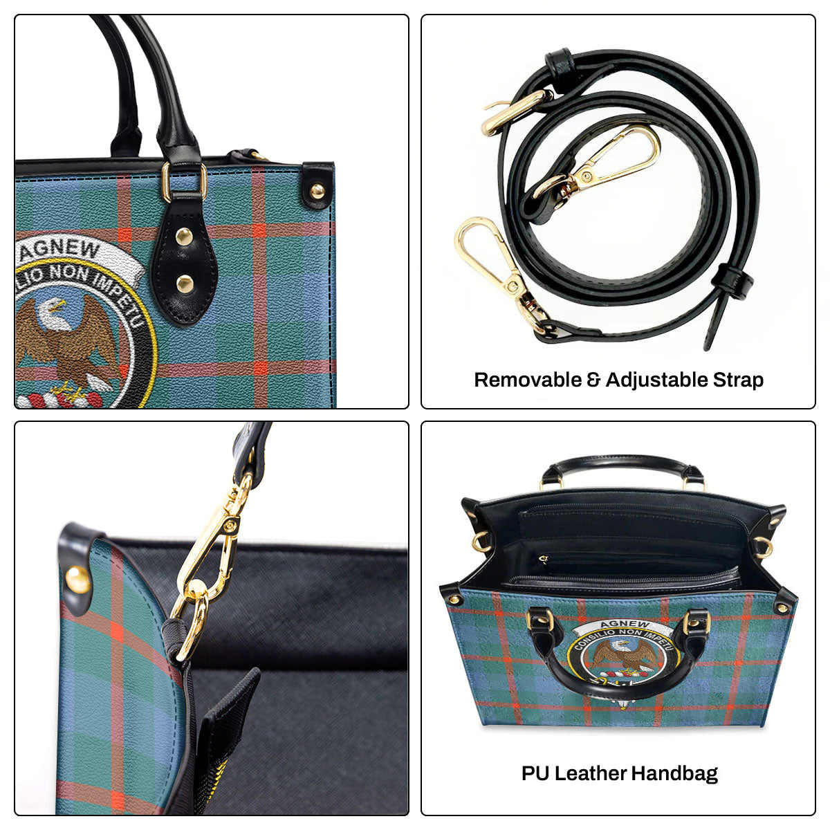 Agnew Ancient Tartan Crest Leather Handbag