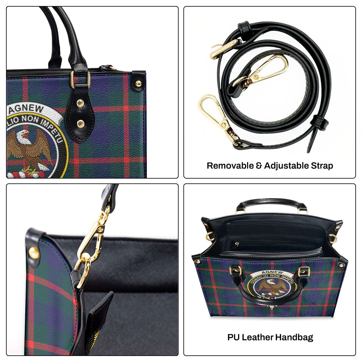 Agnew Modern Tartan Crest Leather Handbag