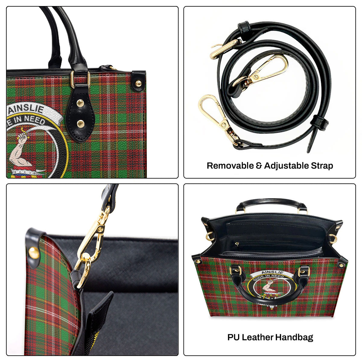 Ainslie Tartan Crest Leather Handbag