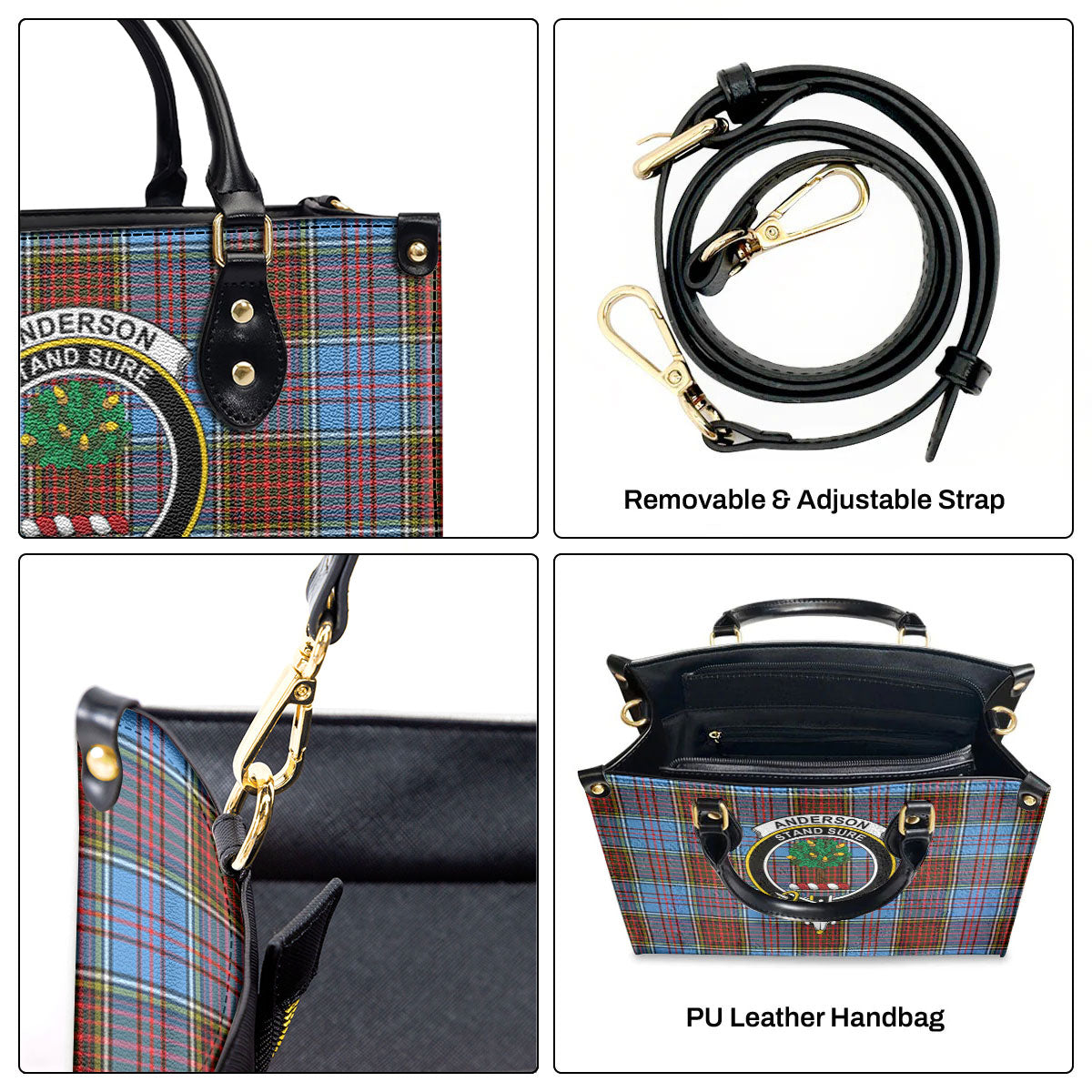 Anderson Modern Tartan Crest Leather Handbag