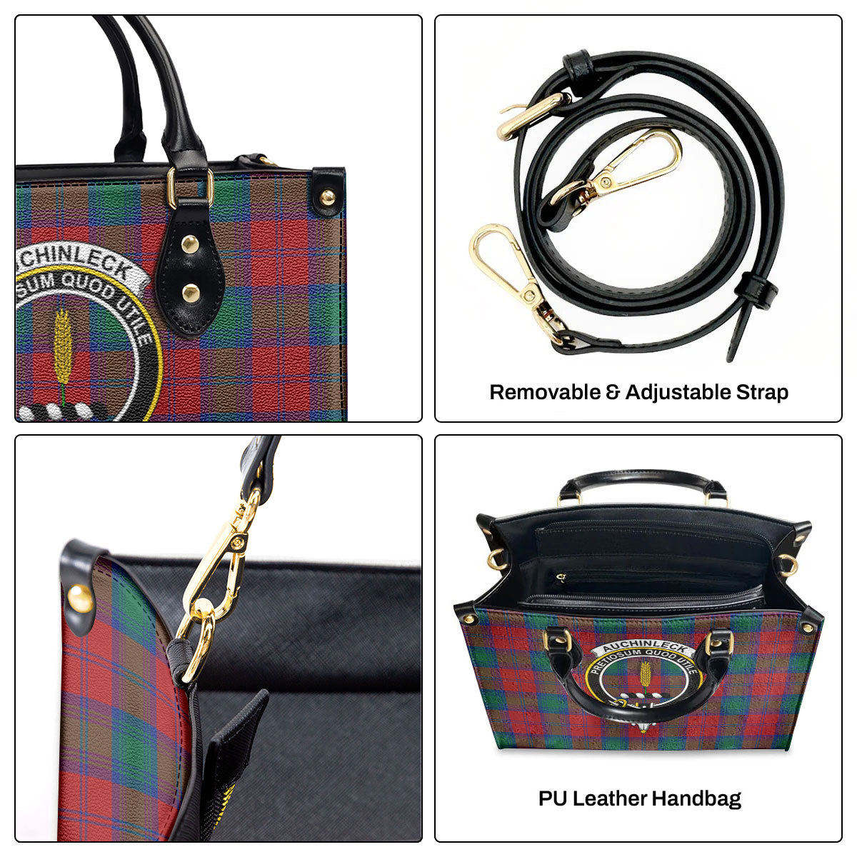 Auchinleck Tartan Crest Leather Handbag