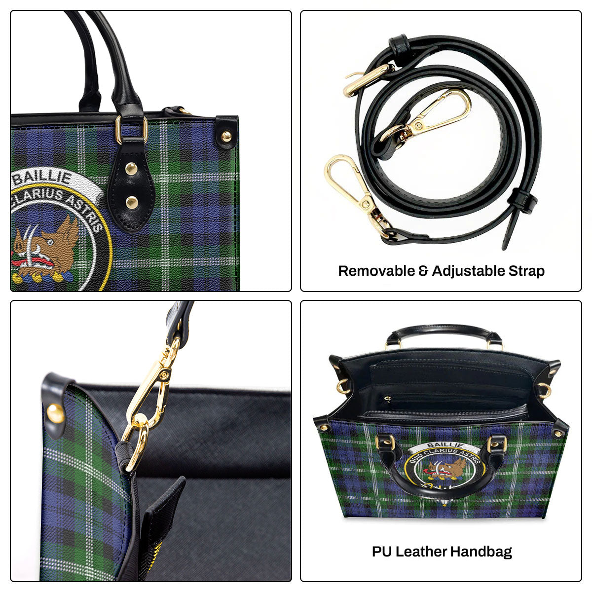 Baillie Modern Tartan Crest Leather Handbag