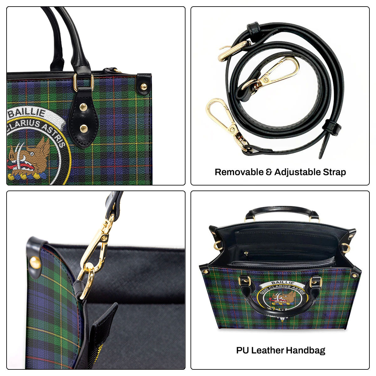 Baillie Tartan Crest Leather Handbag