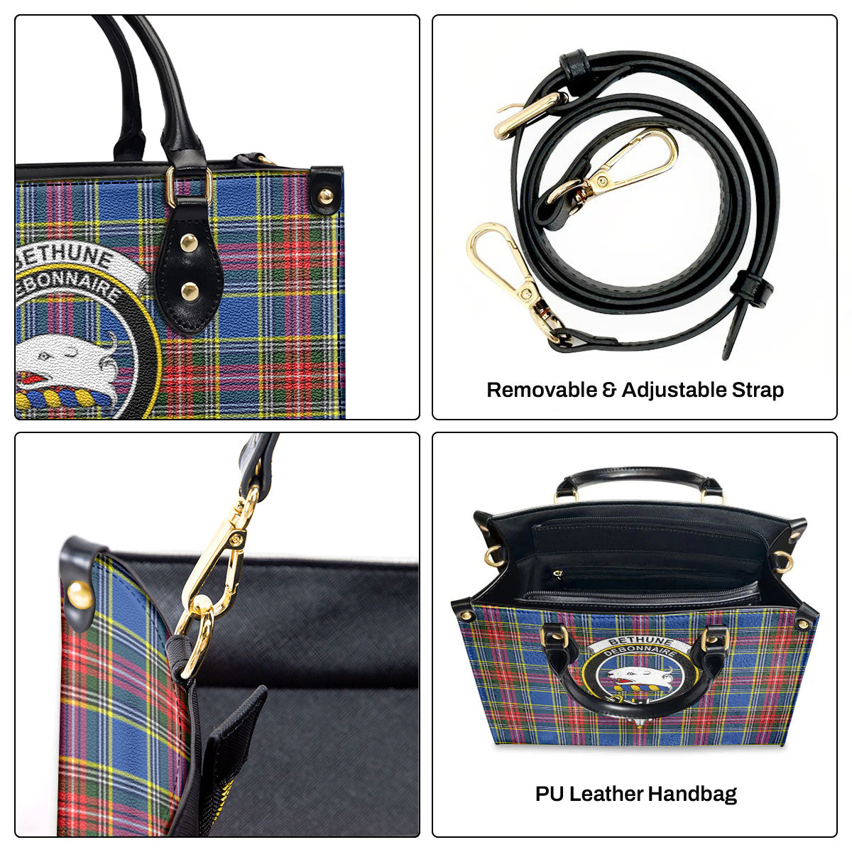 Bethune Modern Tartan Crest Leather Handbag