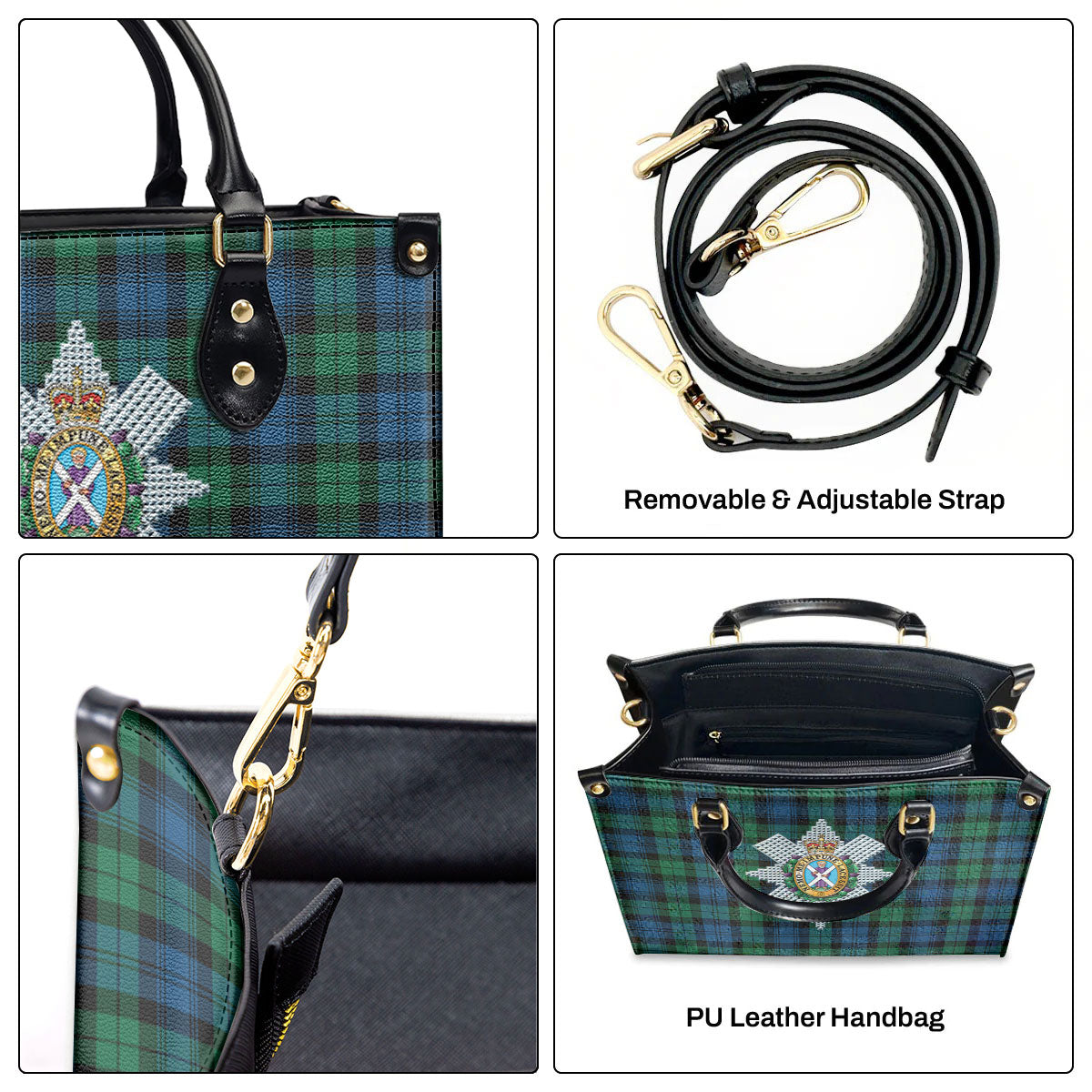 Black Watch Ancient Tartan Crest Leather Handbag