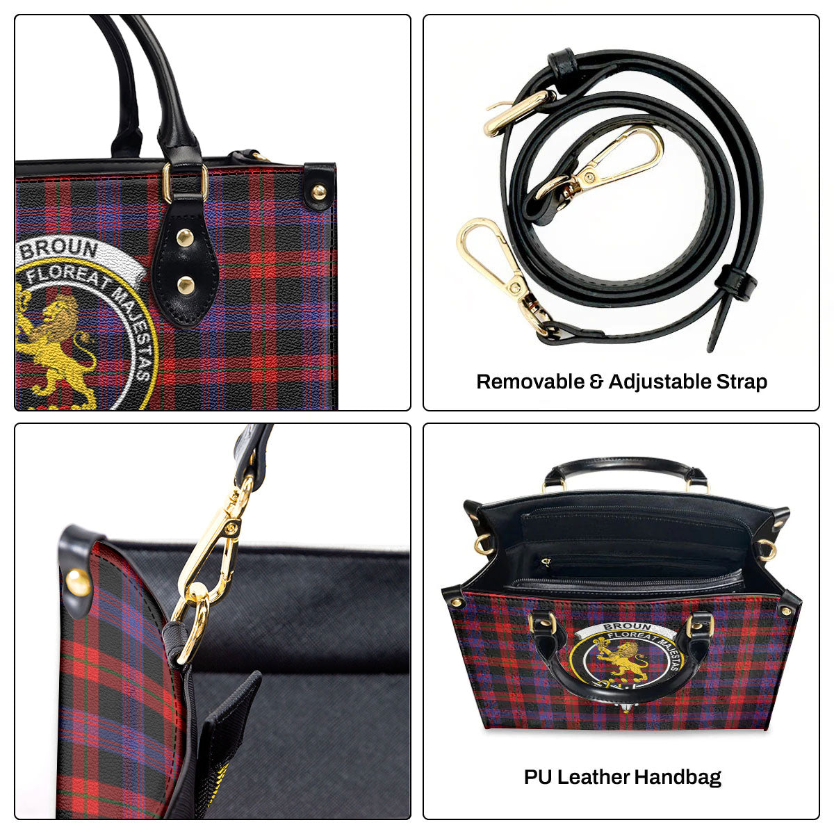 Broun Modern Tartan Crest Leather Handbag