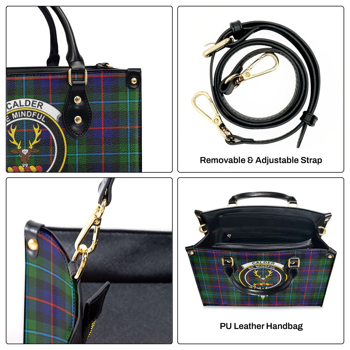 Calder Tartan Crest Leather Handbag