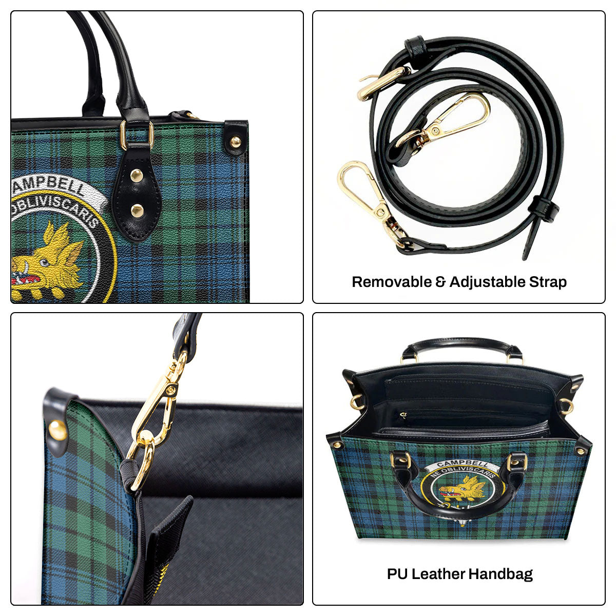 Campbell Ancient 02 Tartan Crest Leather Handbag