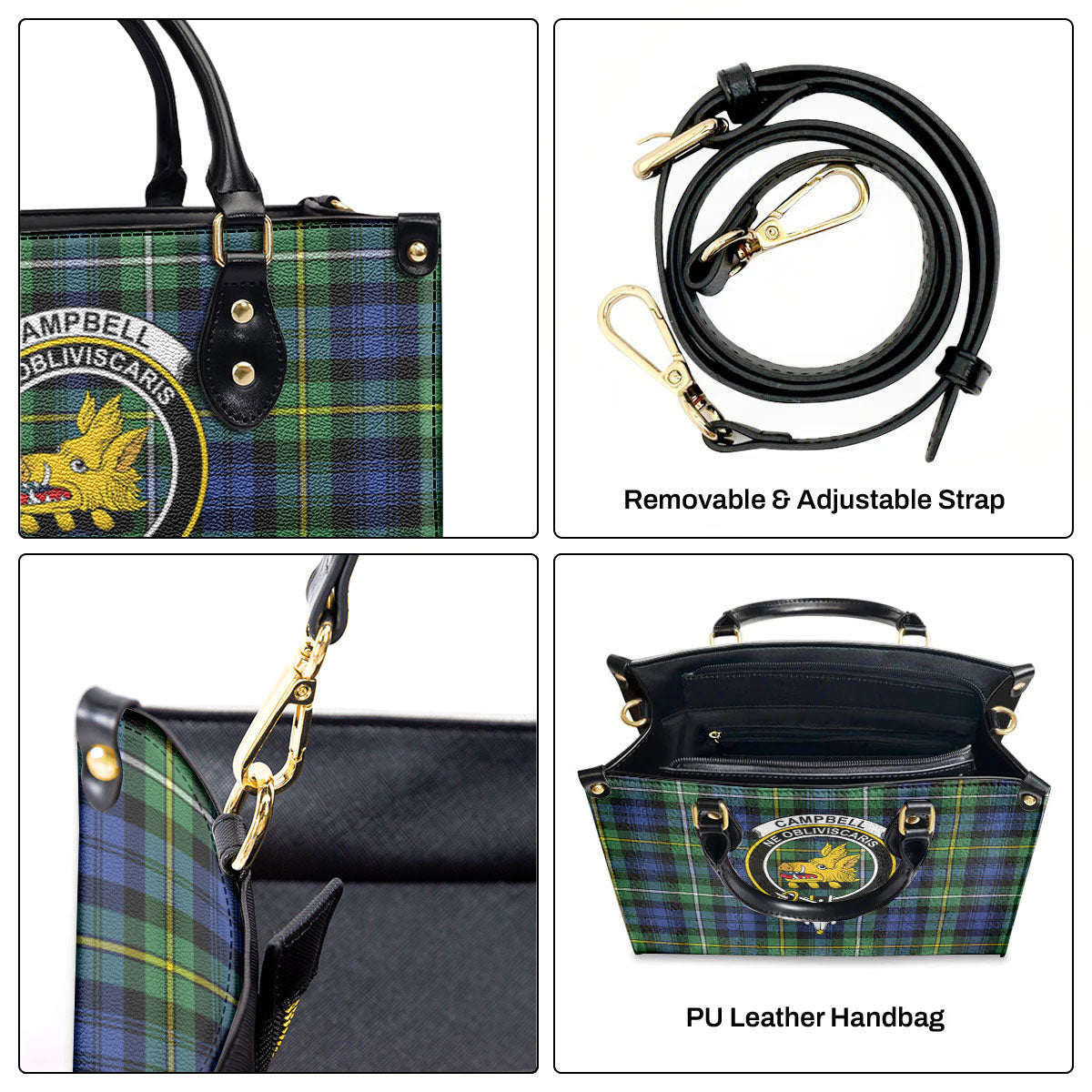 Campbell Argyll Ancient Tartan Crest Leather Handbag