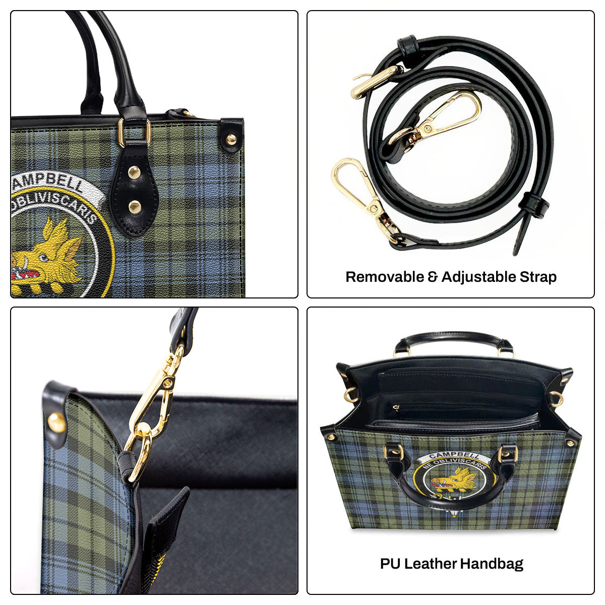 Campbell Faded Tartan Crest Leather Handbag