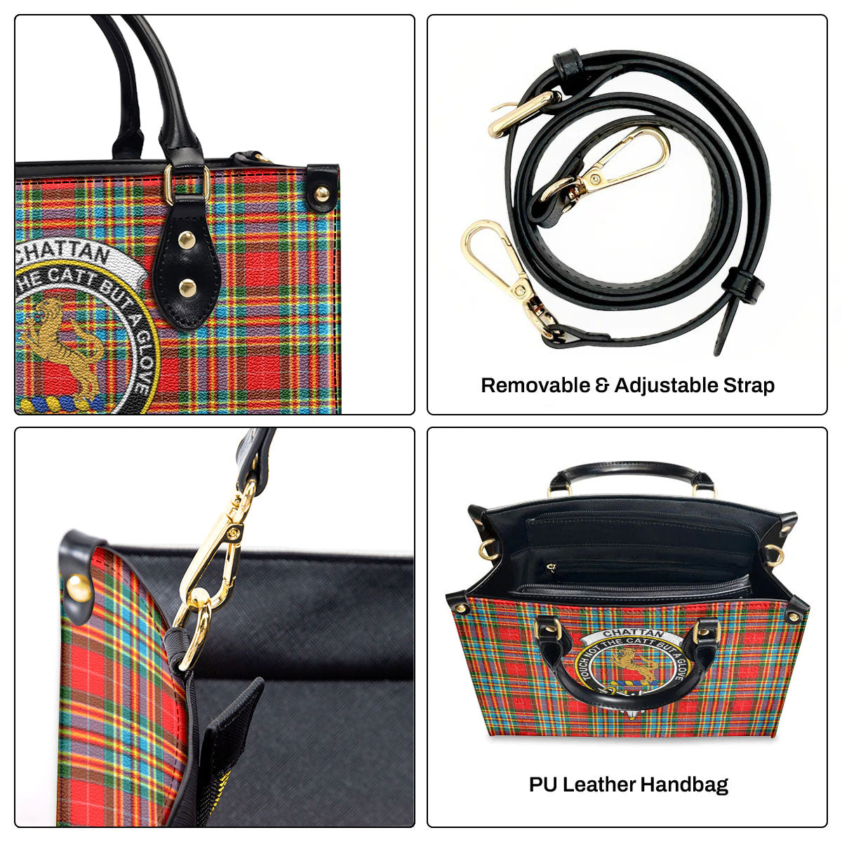 Chattan Tartan Crest Leather Handbag