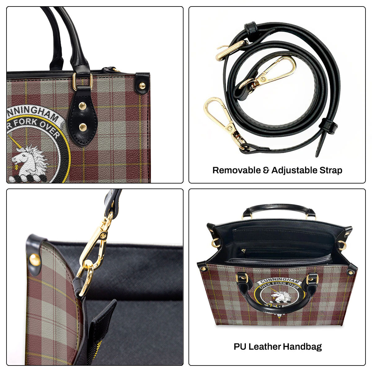 Cunningham Burgundy Dancers Tartan Crest Leather Handbag