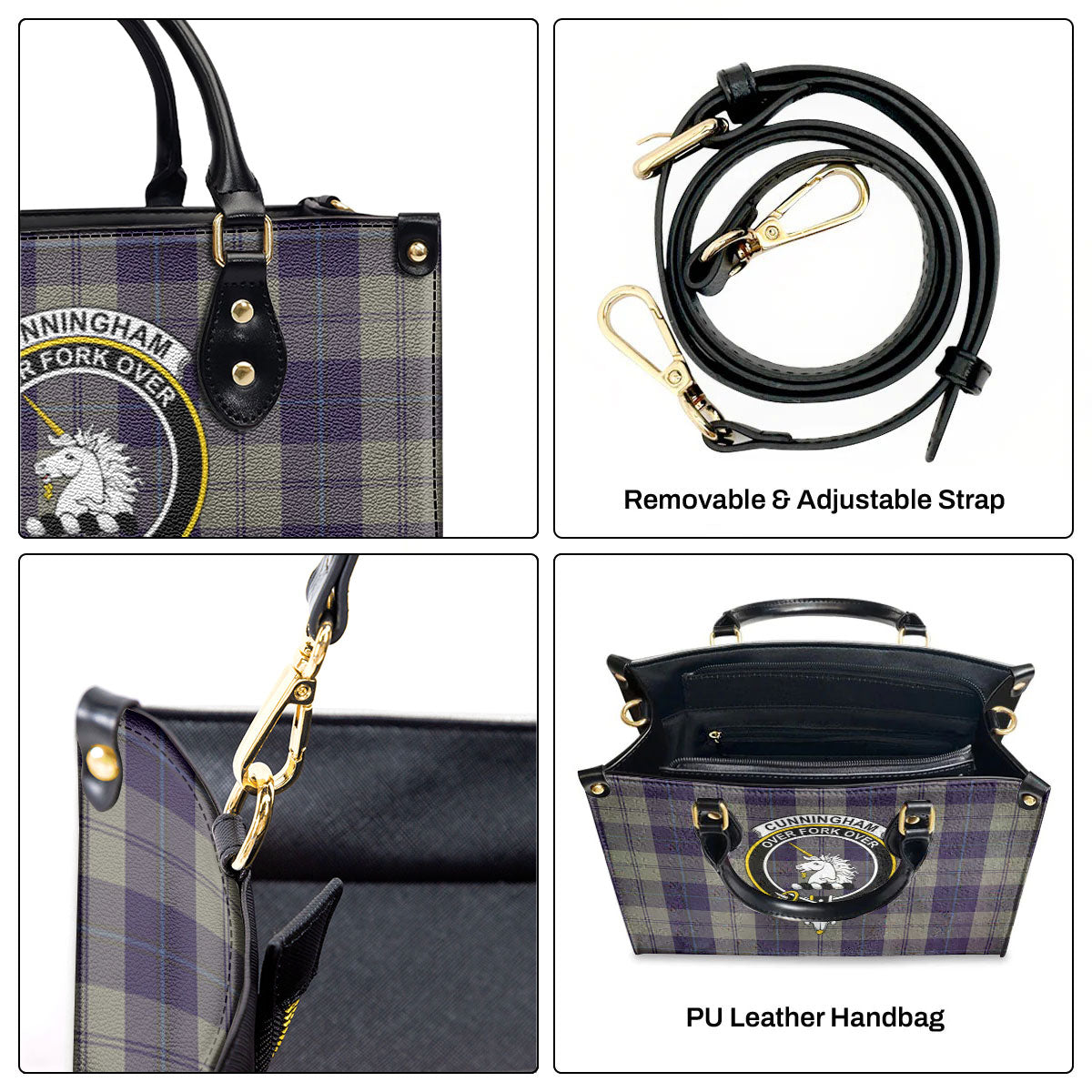 Cunningham Dress Blue Dancers Tartan Crest Leather Handbag