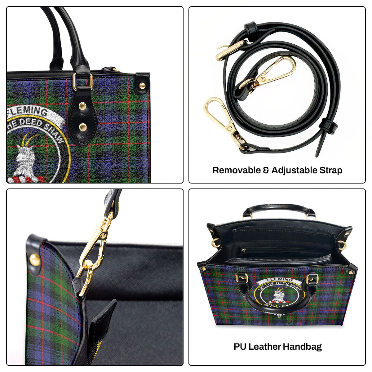 Fleming Tartan Crest Leather Handbag