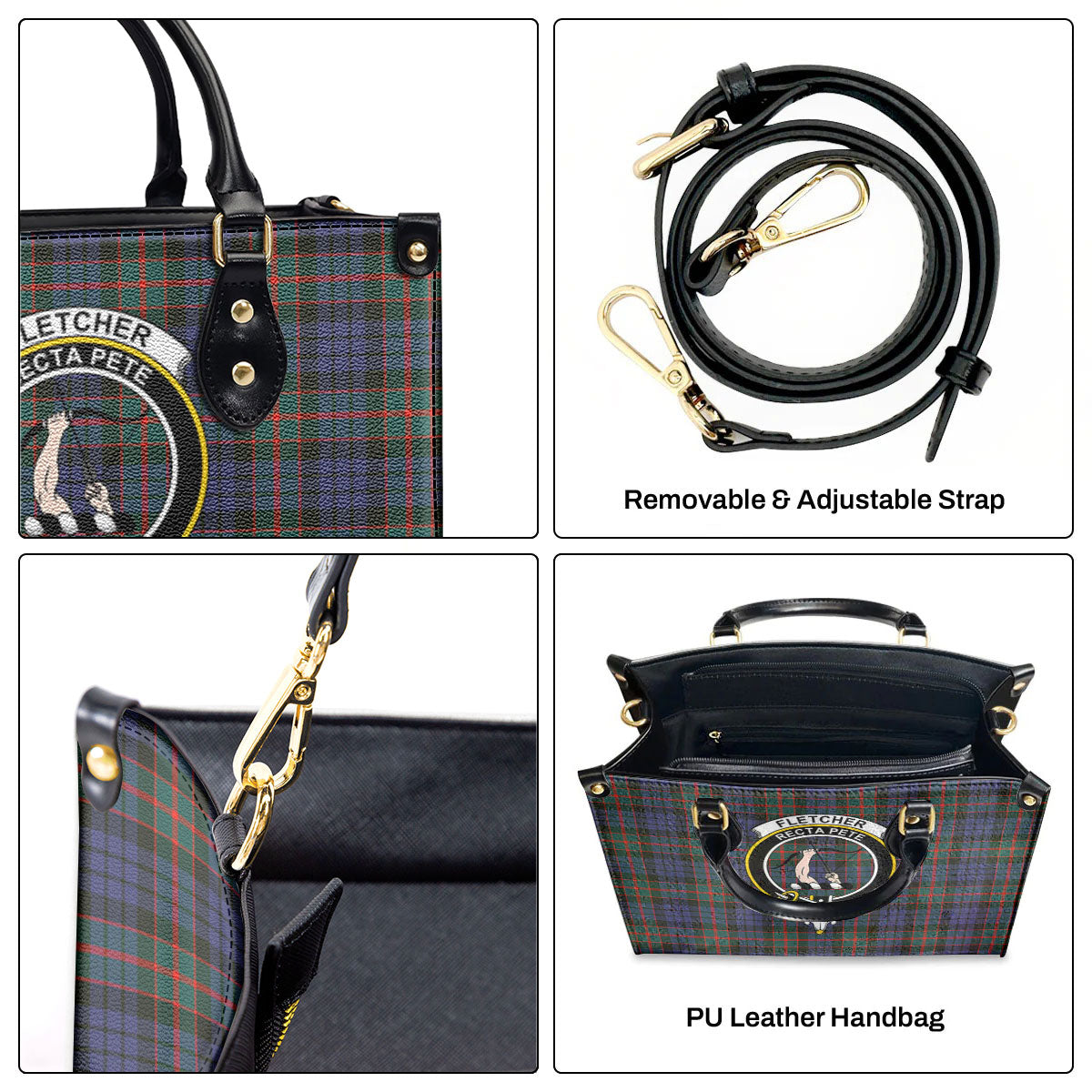 Fletcher of Dunans Tartan Crest Leather Handbag