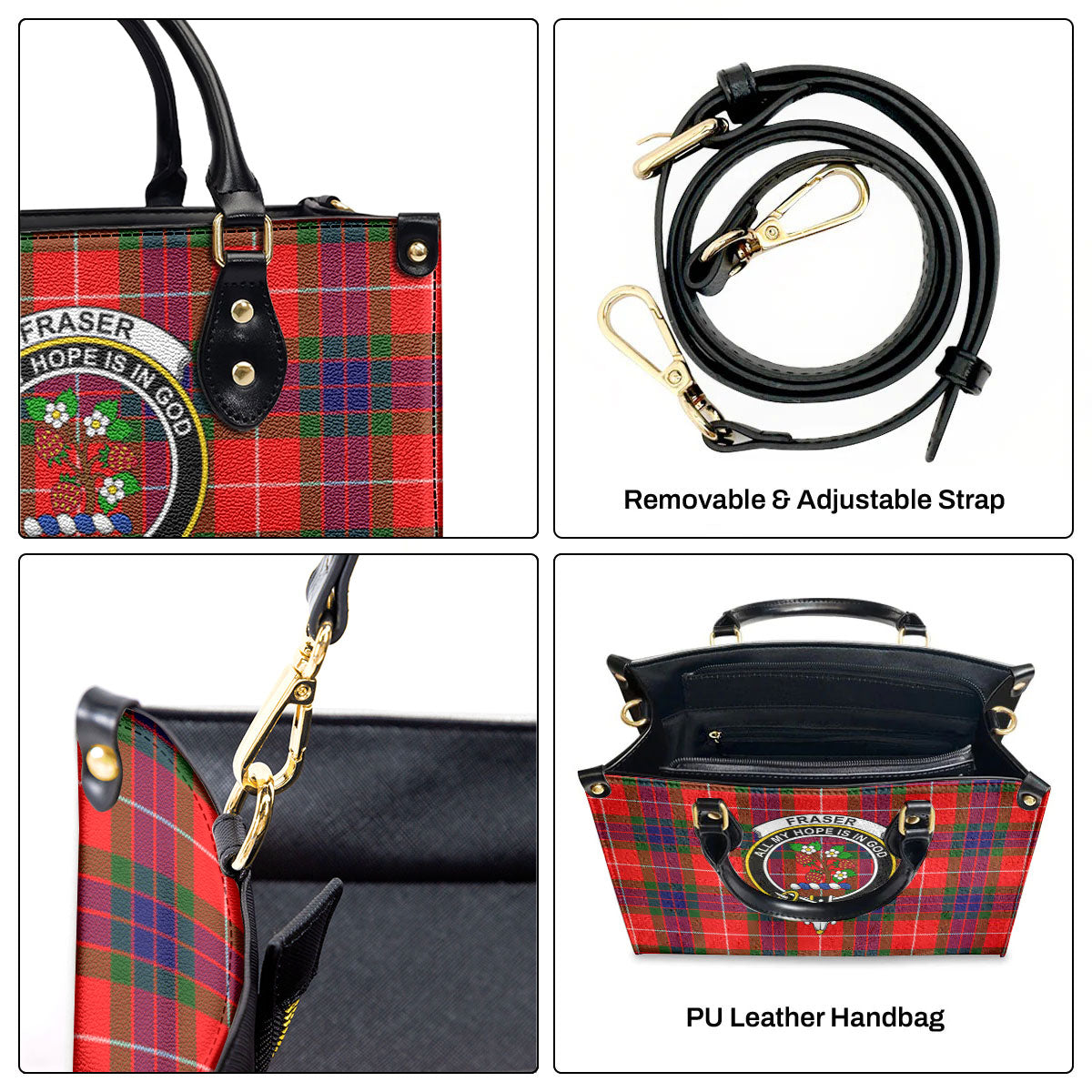 Fraser Tartan Crest Leather Handbag